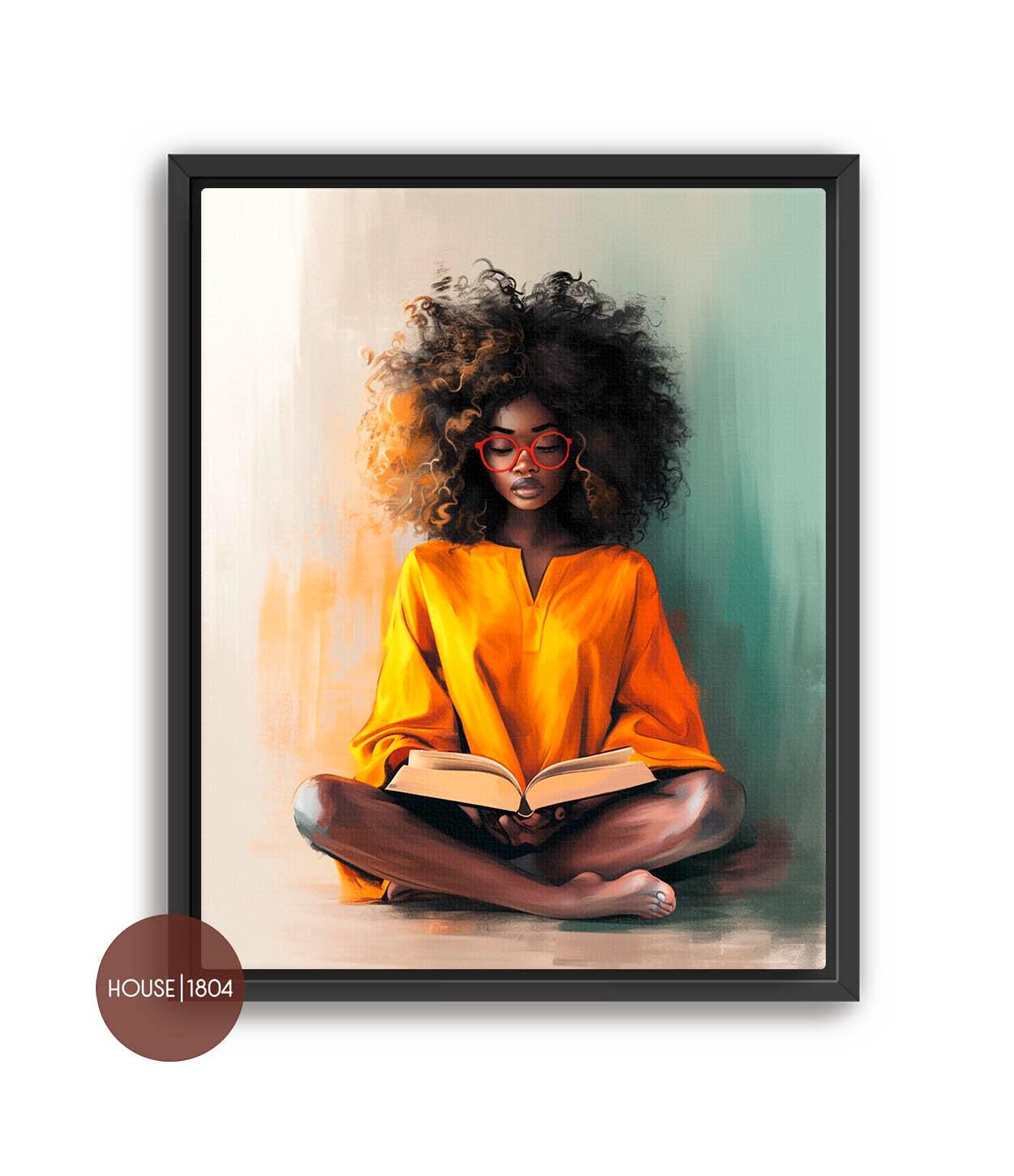 Black Woman Reading Poster, Black Bohemian Art, Black Woman Wall Art, Black Wall Art, African Woman, Black Girl Art, Black Woman Relaxing