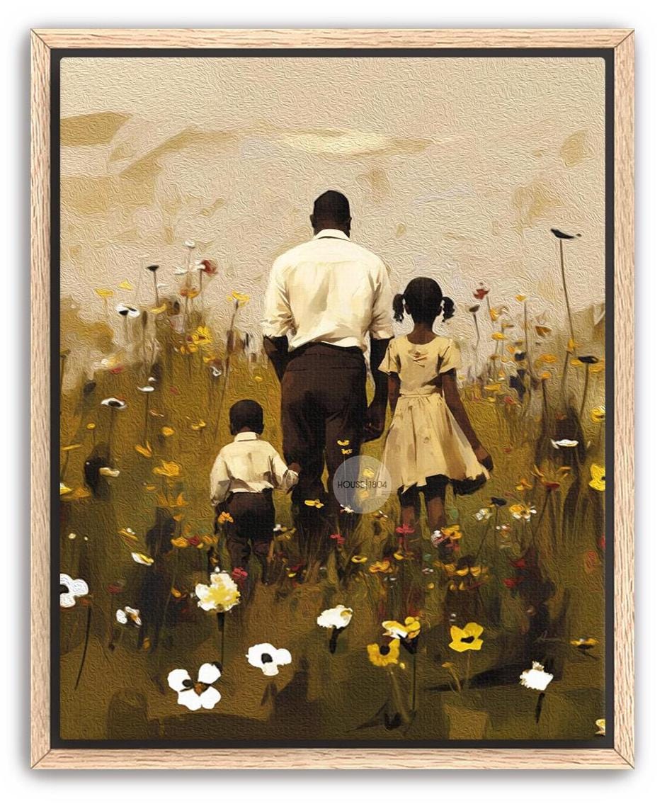 Black Father Daughter Son Canvas, Fathers Day Gift