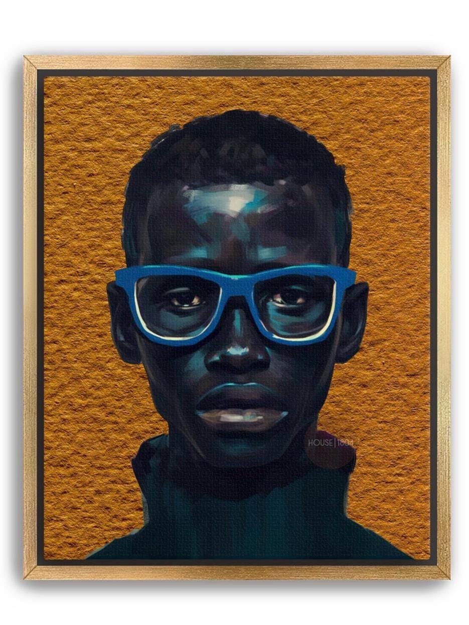 Modern African American Boy Portrait Art: Colorful Canvas Print