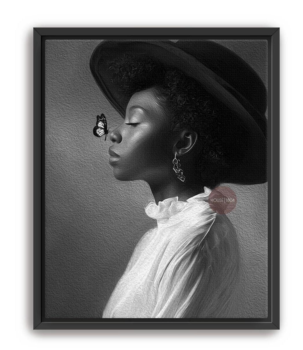 Monochrome Black Woman Portrait Canvas, Black and White Canvas