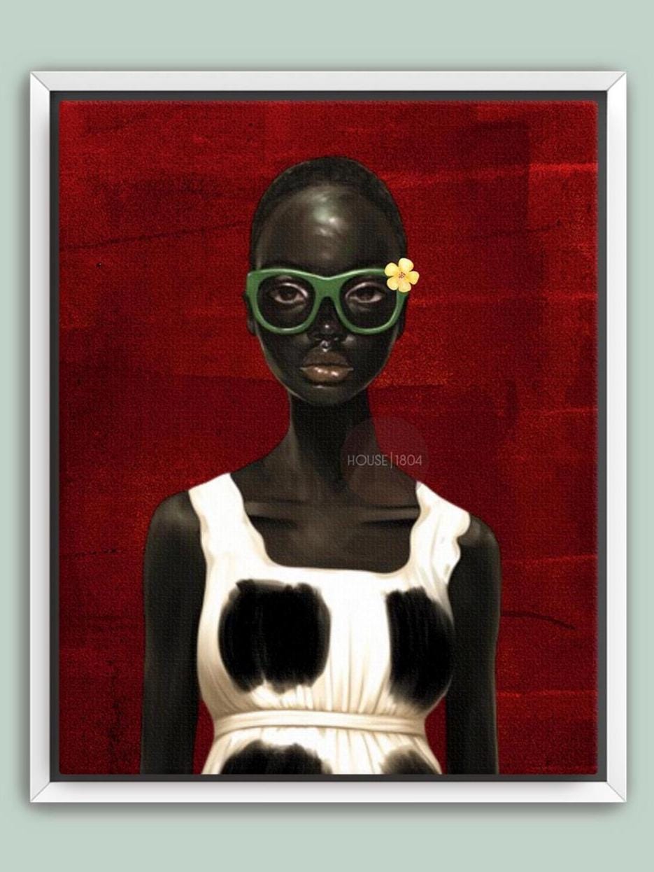 Bold Afrocentric Woman Art Print: Red, Black, White Decor