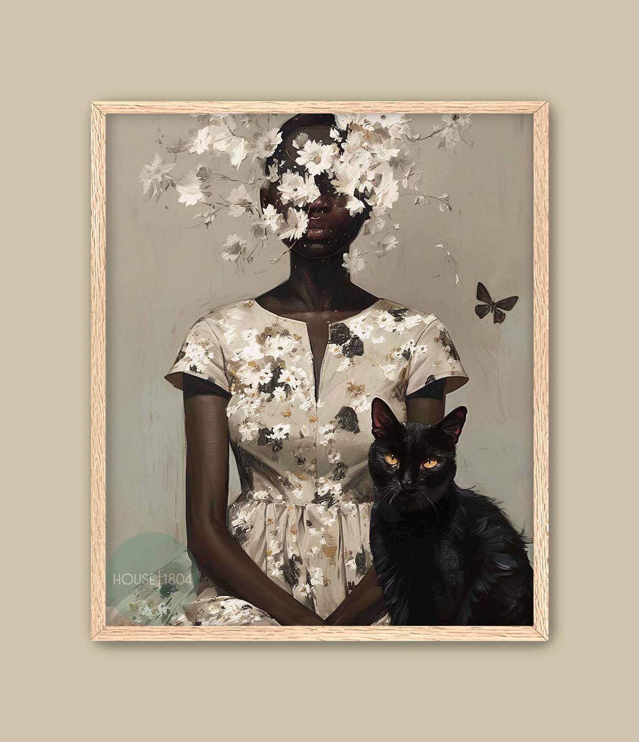 Black Woman and Cats, Black Woman Cat Lady, Black Cat Lady, Black People Pets, Lady with Cat Art, Abstract Black Woman Art, Cat Lady, Floral