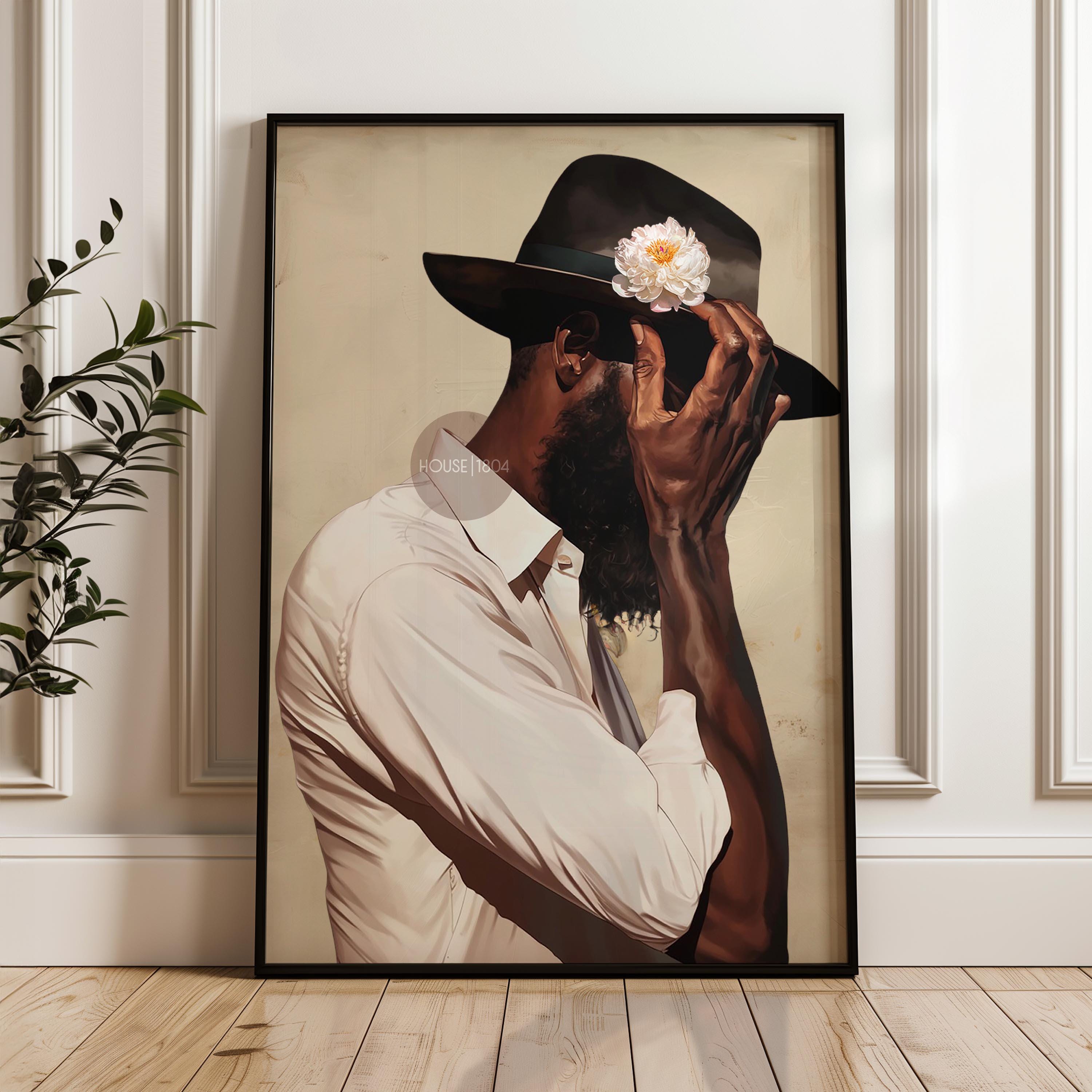 Black Man Portrait Art: Harlem Renaissance Art Print, Beige Background