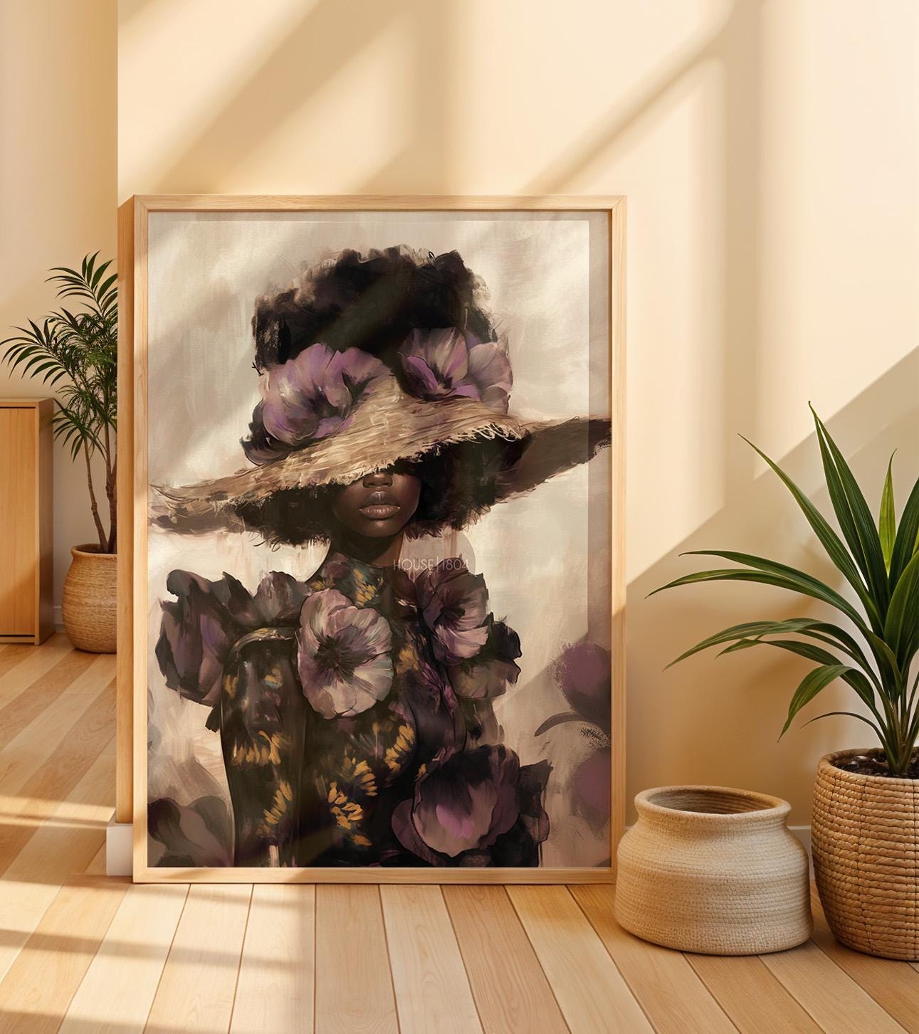 Black Woman Art Print: Purple Floral Fashion Wall Decor