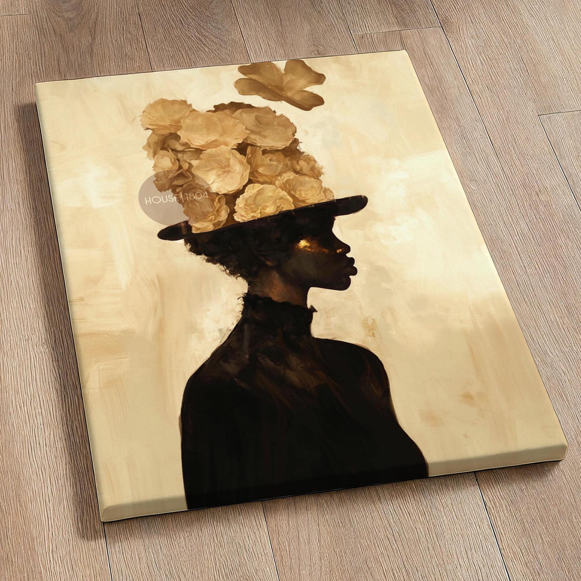 Black Woman Art Print: Gold Accent Abstract, Framed Canvas
