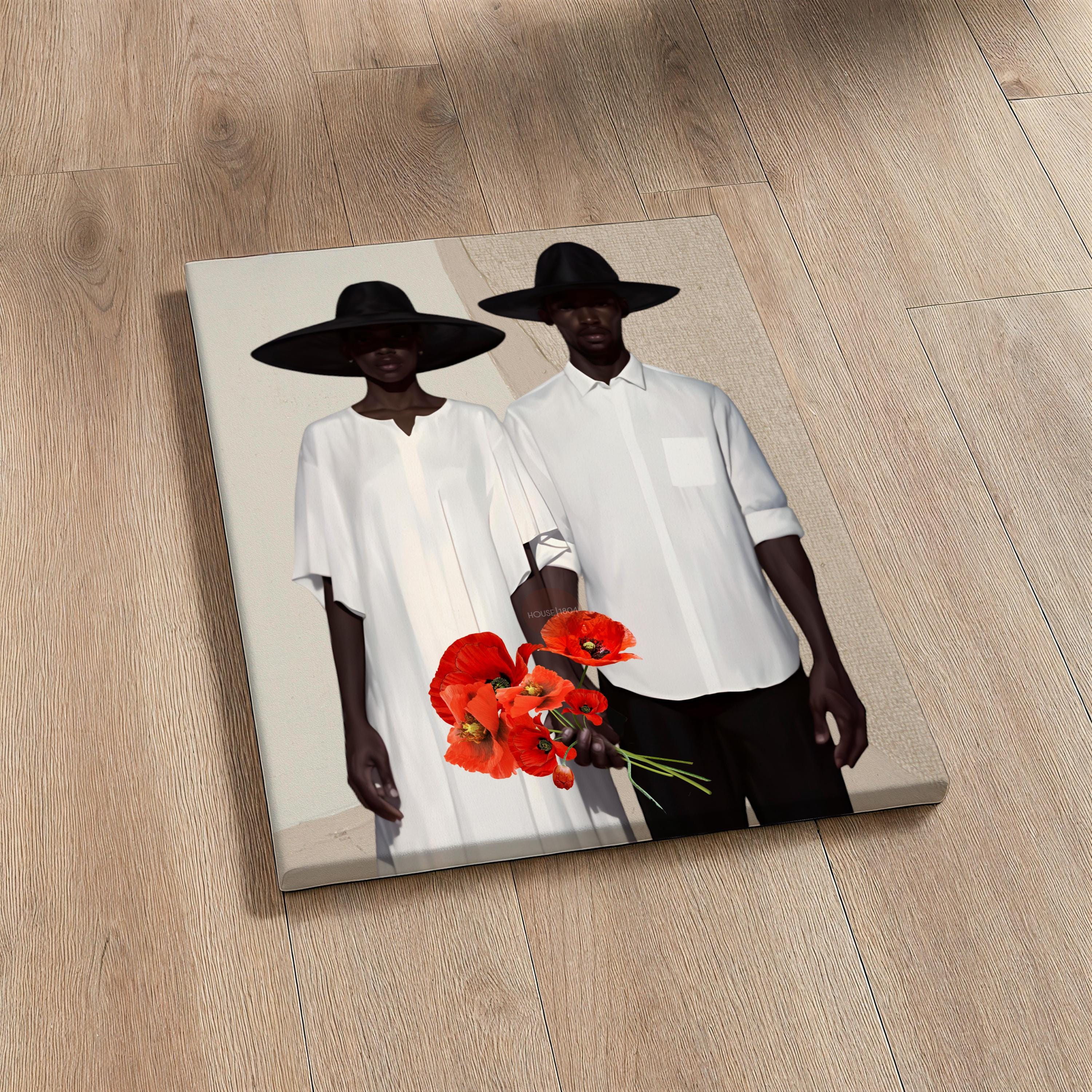 Afrocentric Couple Art Print: Black Love, Modern Poppies