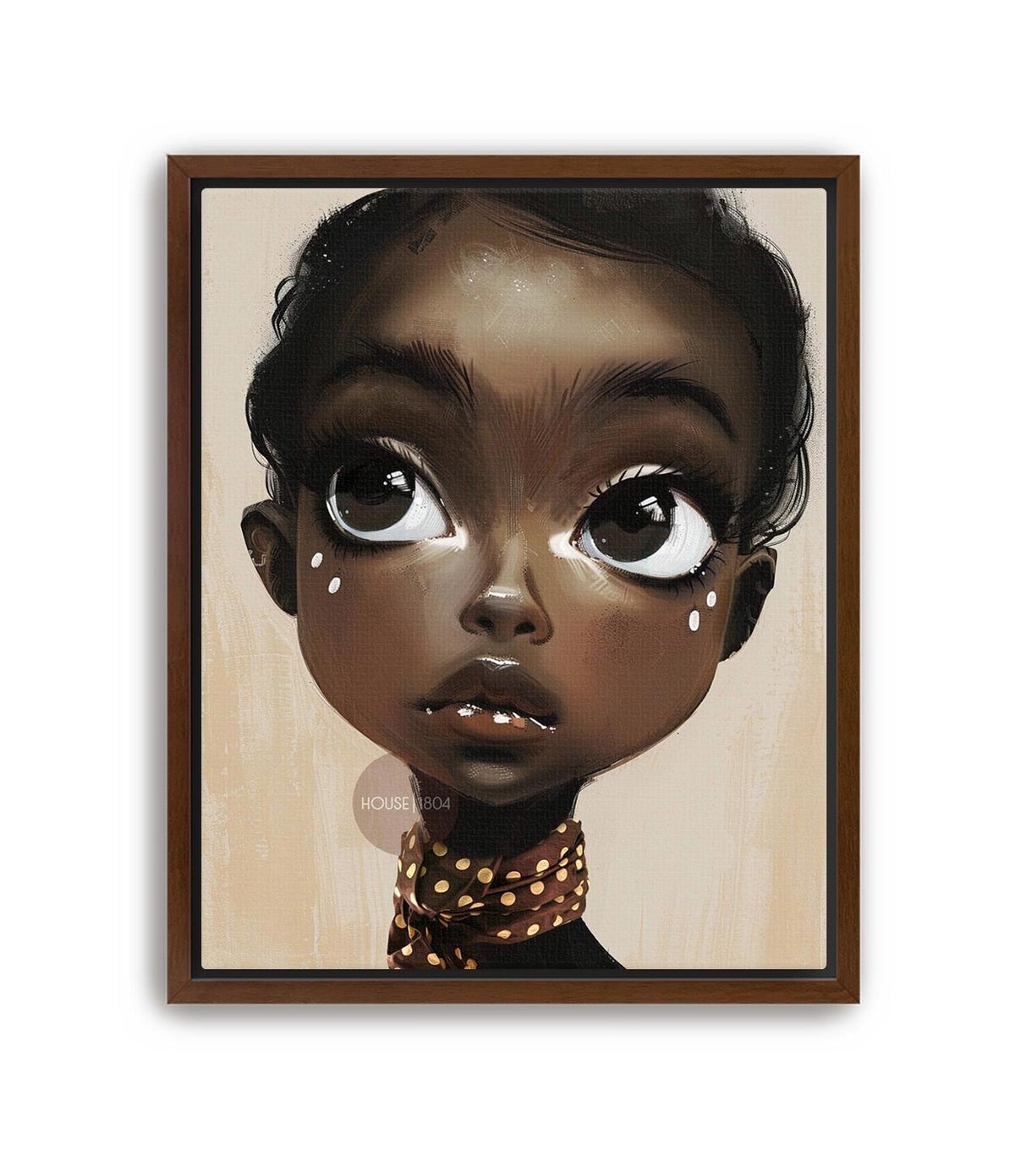 Black Girl Wall Art, Surreal Big Eye Portrait Print, Canvas Framed and Framed