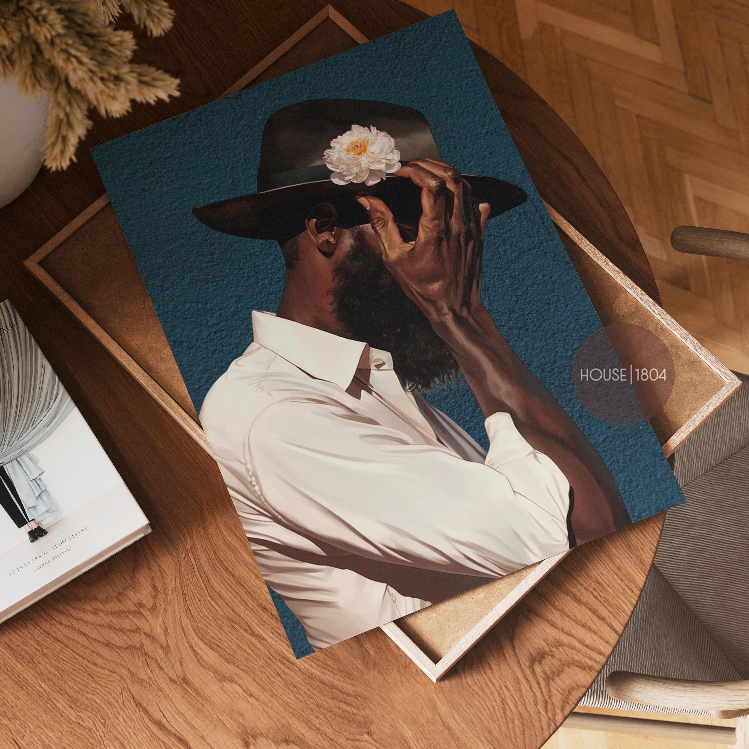 Modern Black Man Art, Black Wall Art, Black Man Floral Print, Black Man Blues, Boho Black Man Fashion Art, Abstract Black Art, Gift for Him