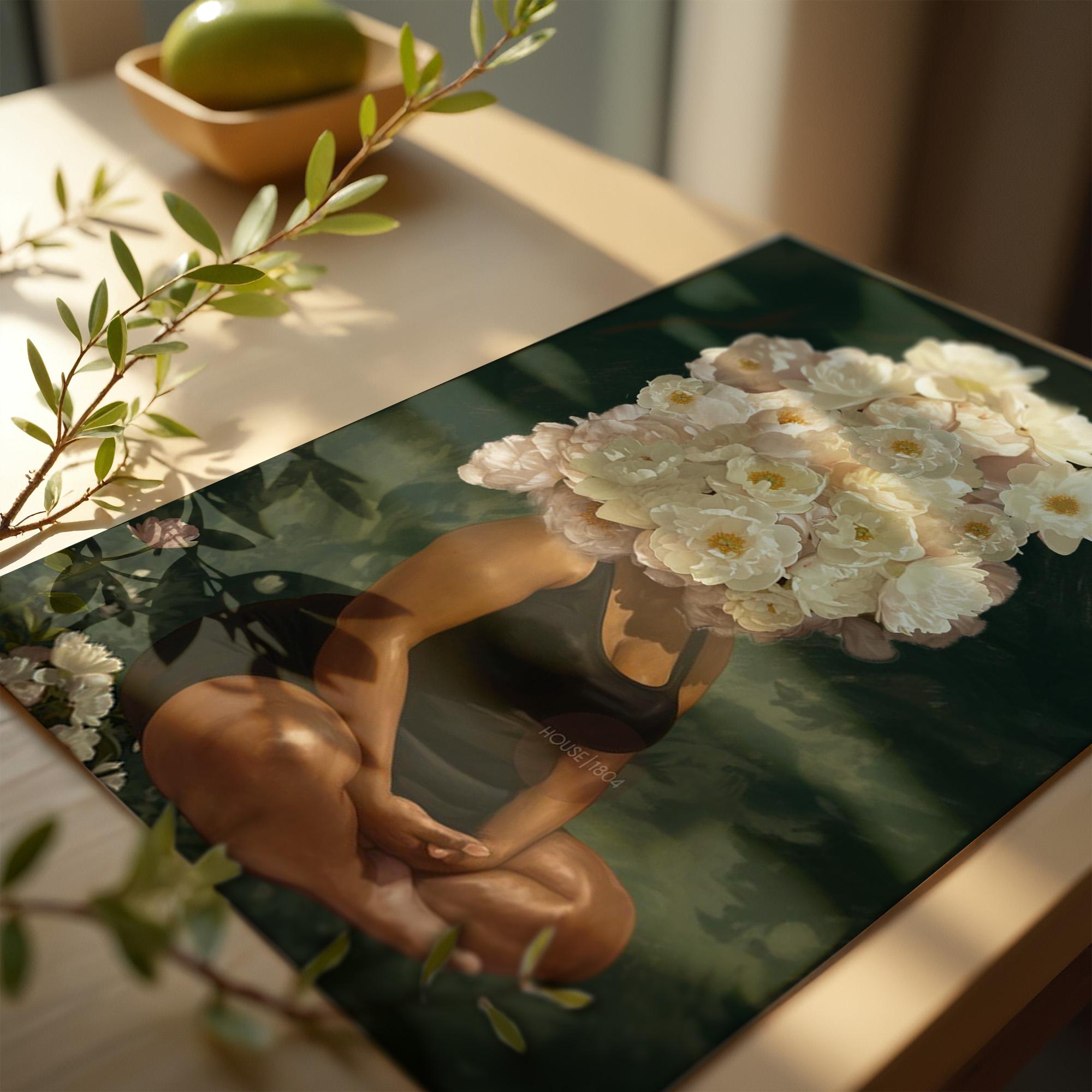 Curvy Black Woman Meditation: Meditative Wall Art Green