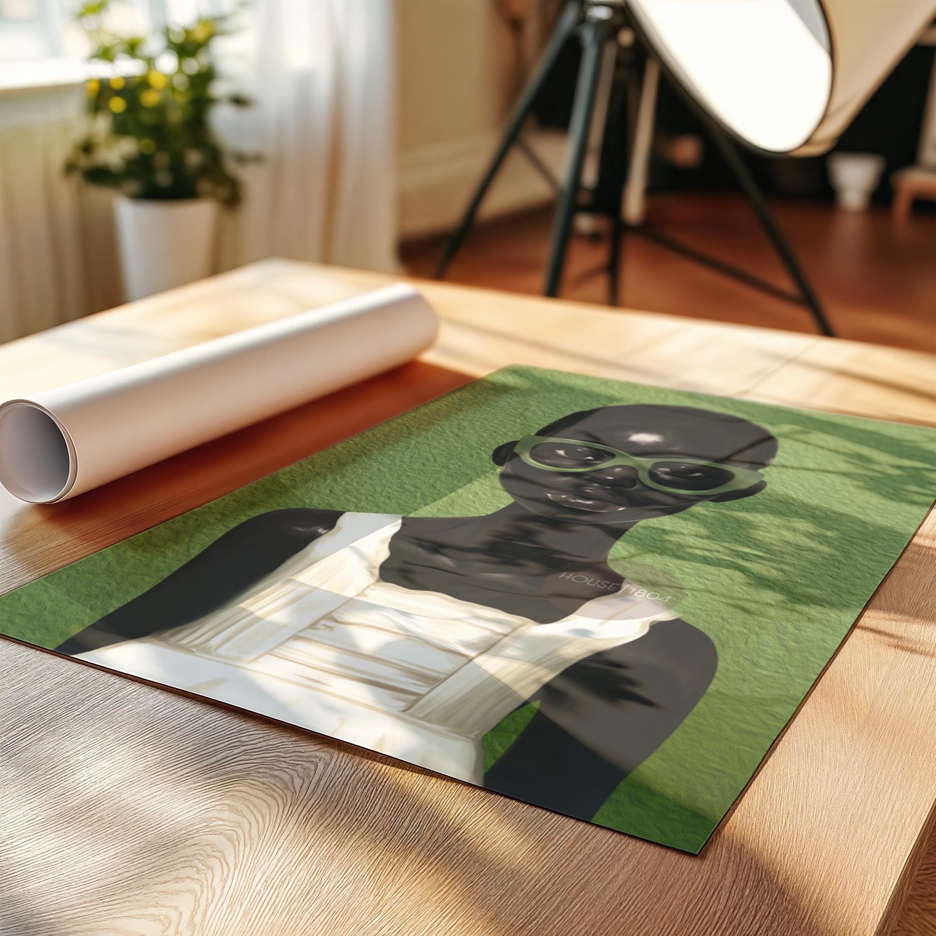 Modern Afrocentric abstract Black girl portrait green wall art print