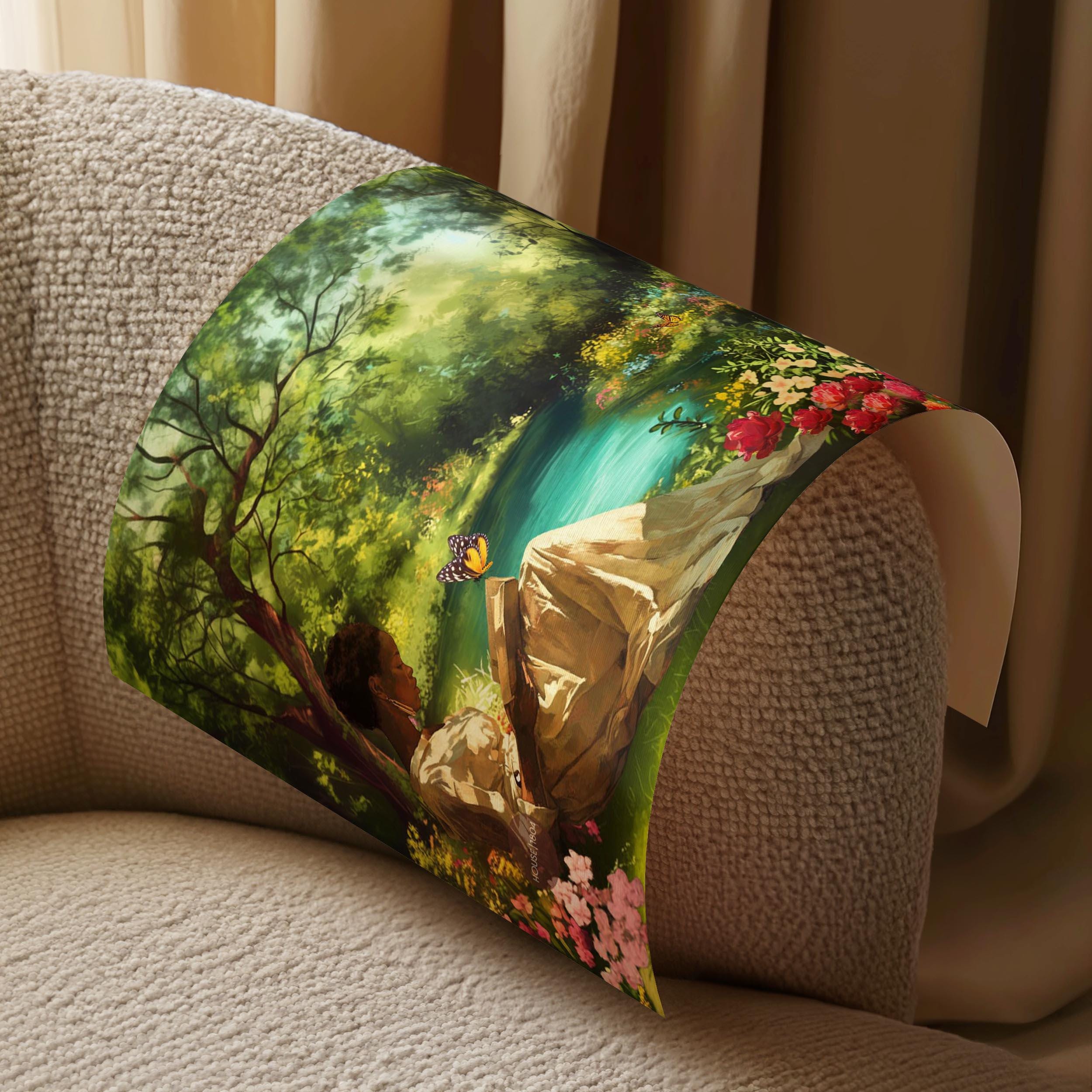 Black Woman Reading Book In Floral Garden Art Print: Vintage Garden Canvas