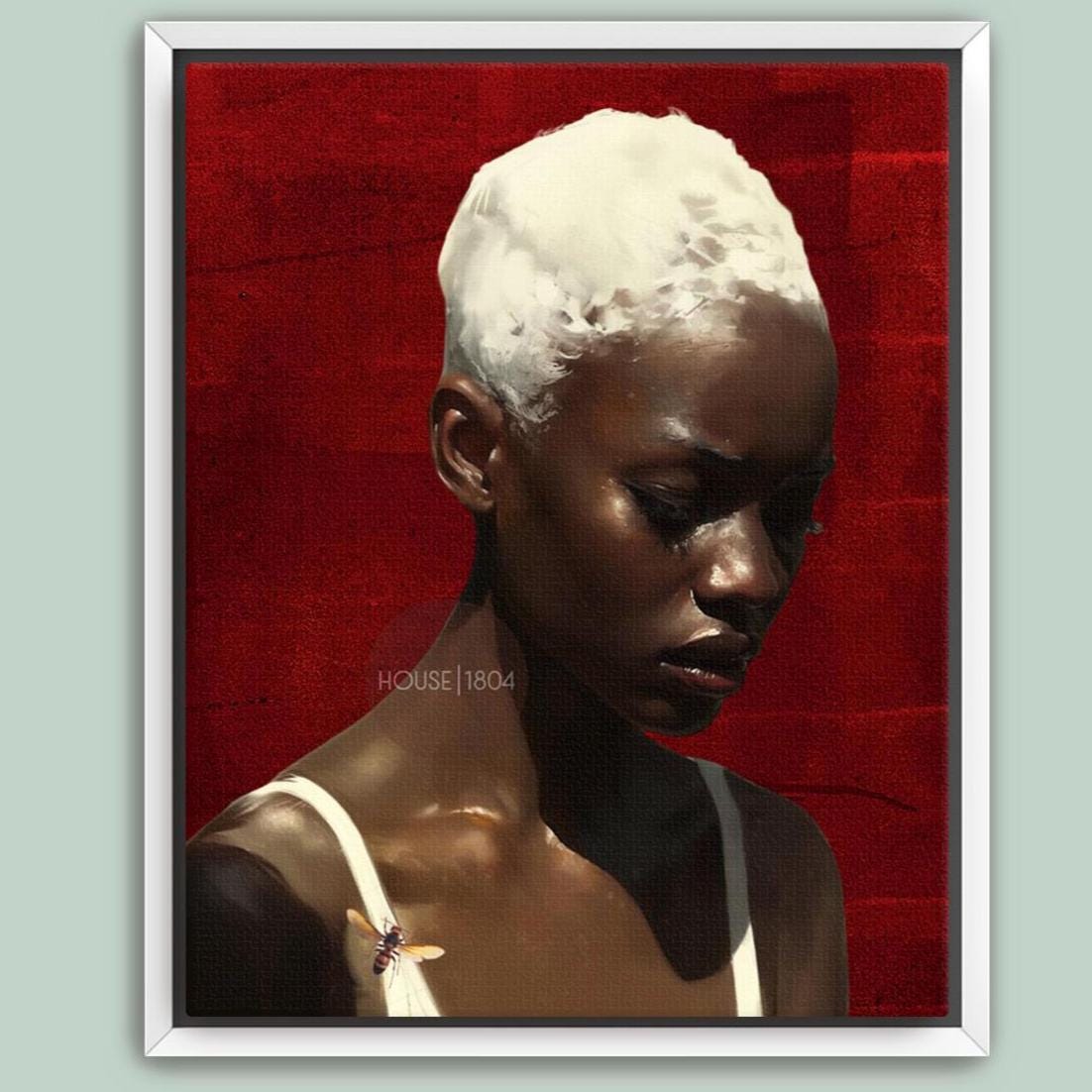 Black Woman Wall Art, Red Afro Woman Canvas Print