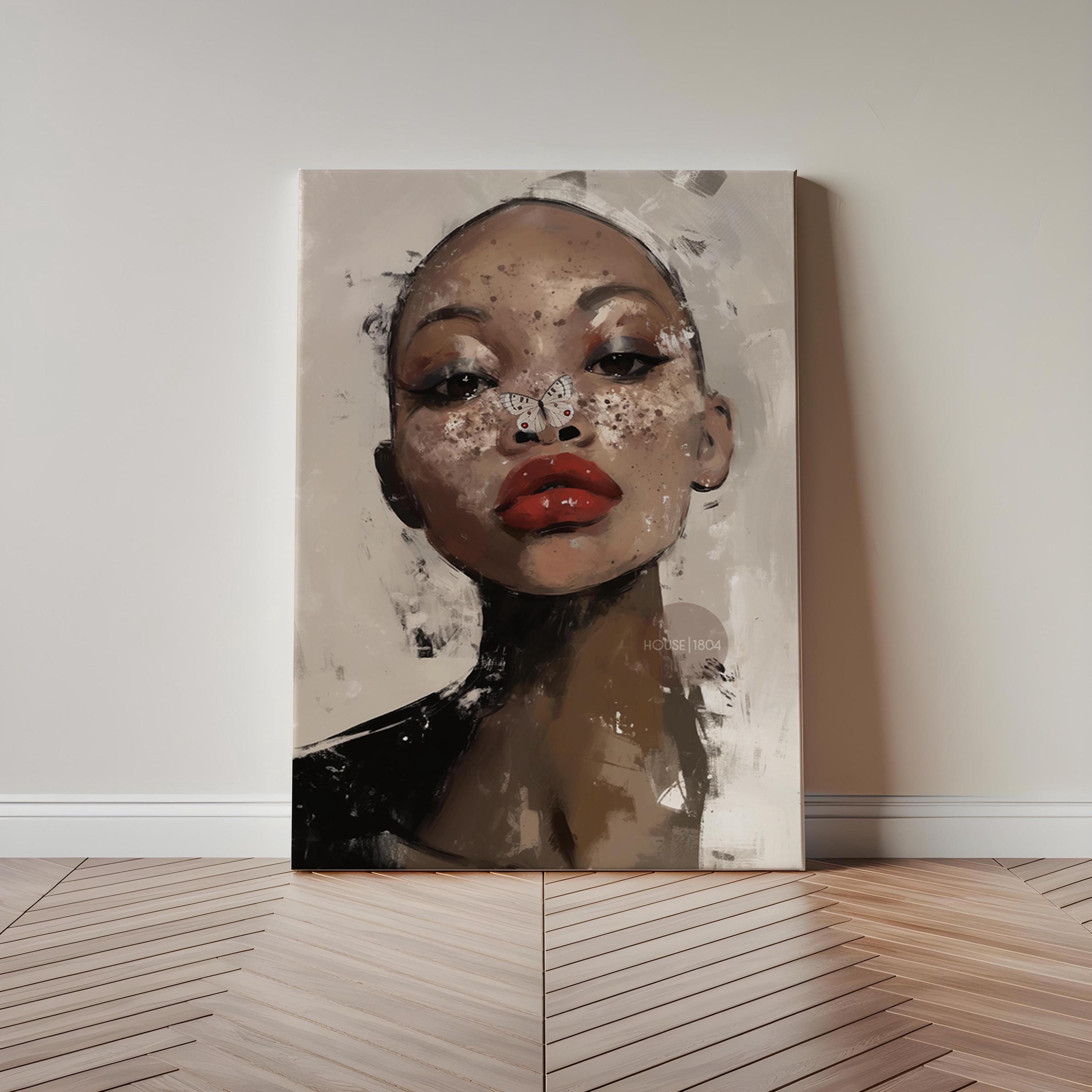 Bald Black Woman Art: Modern Abstract Butterfly Canvas Print