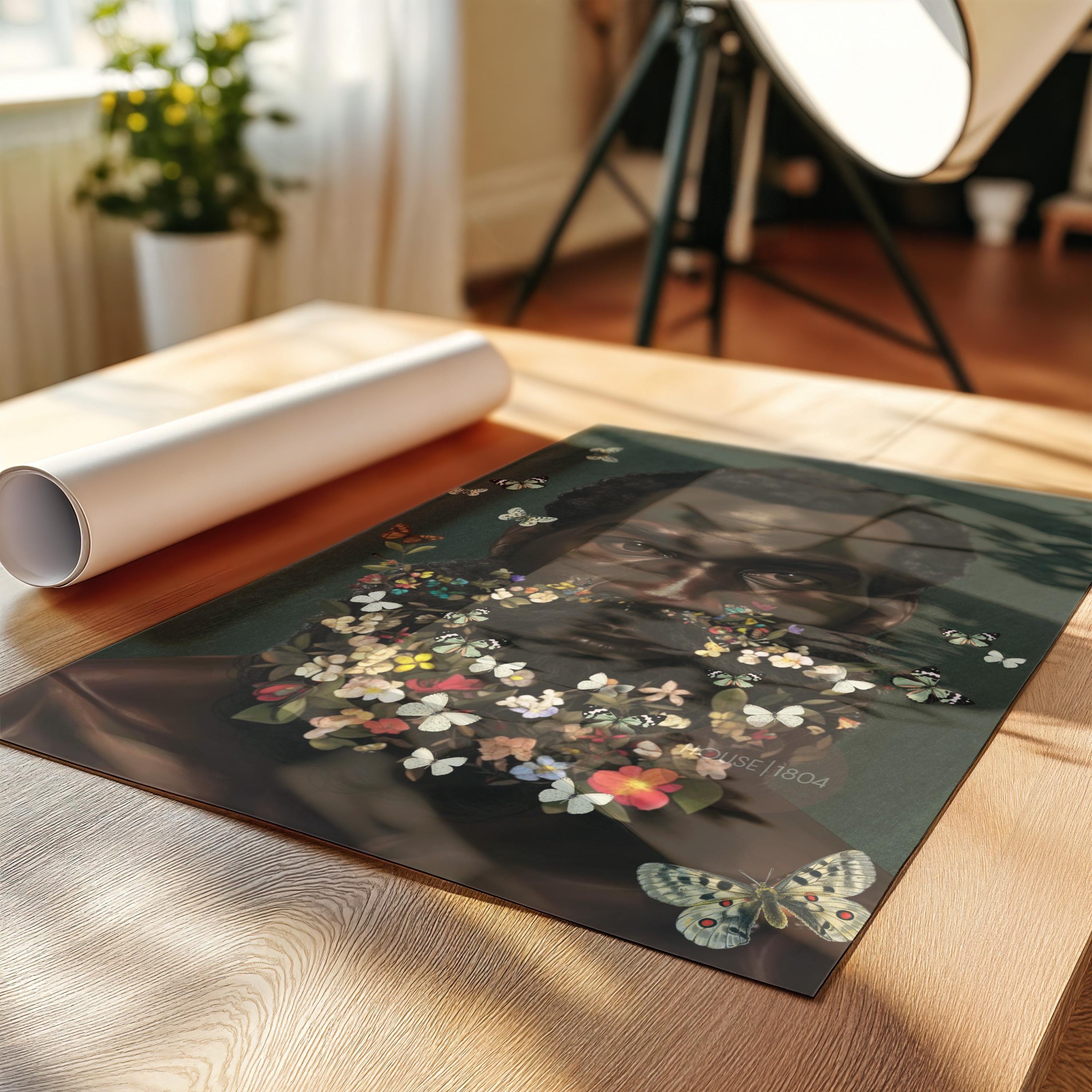 Floral Beard Art Print: Masculine Black Art, Melanin Home Decor