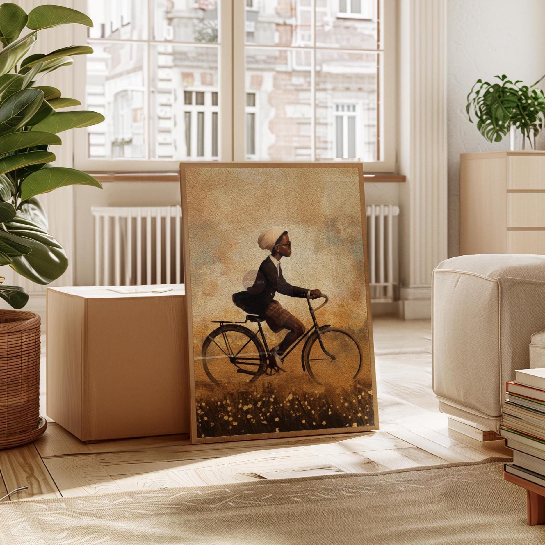 Black Boy Whimsical Framed Canvas Art