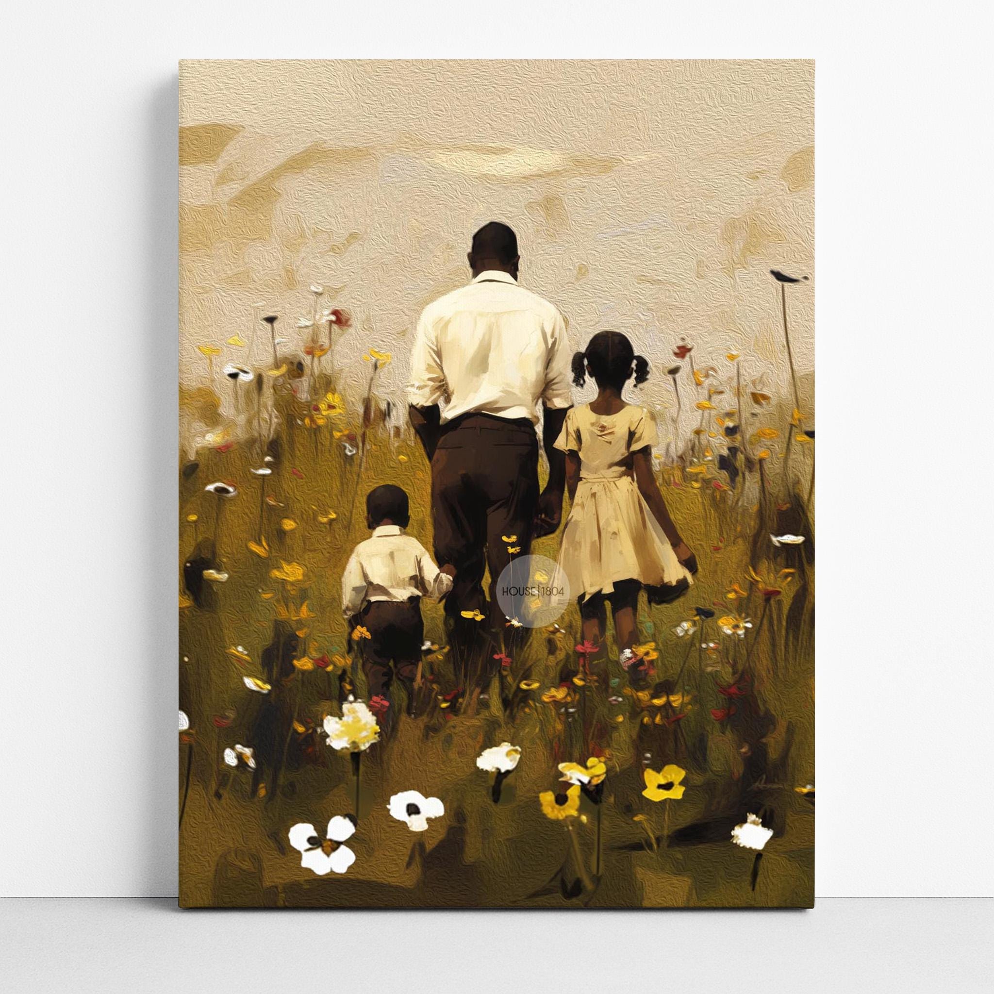 Black Father Daughter Son Canvas, Fathers Day Gift