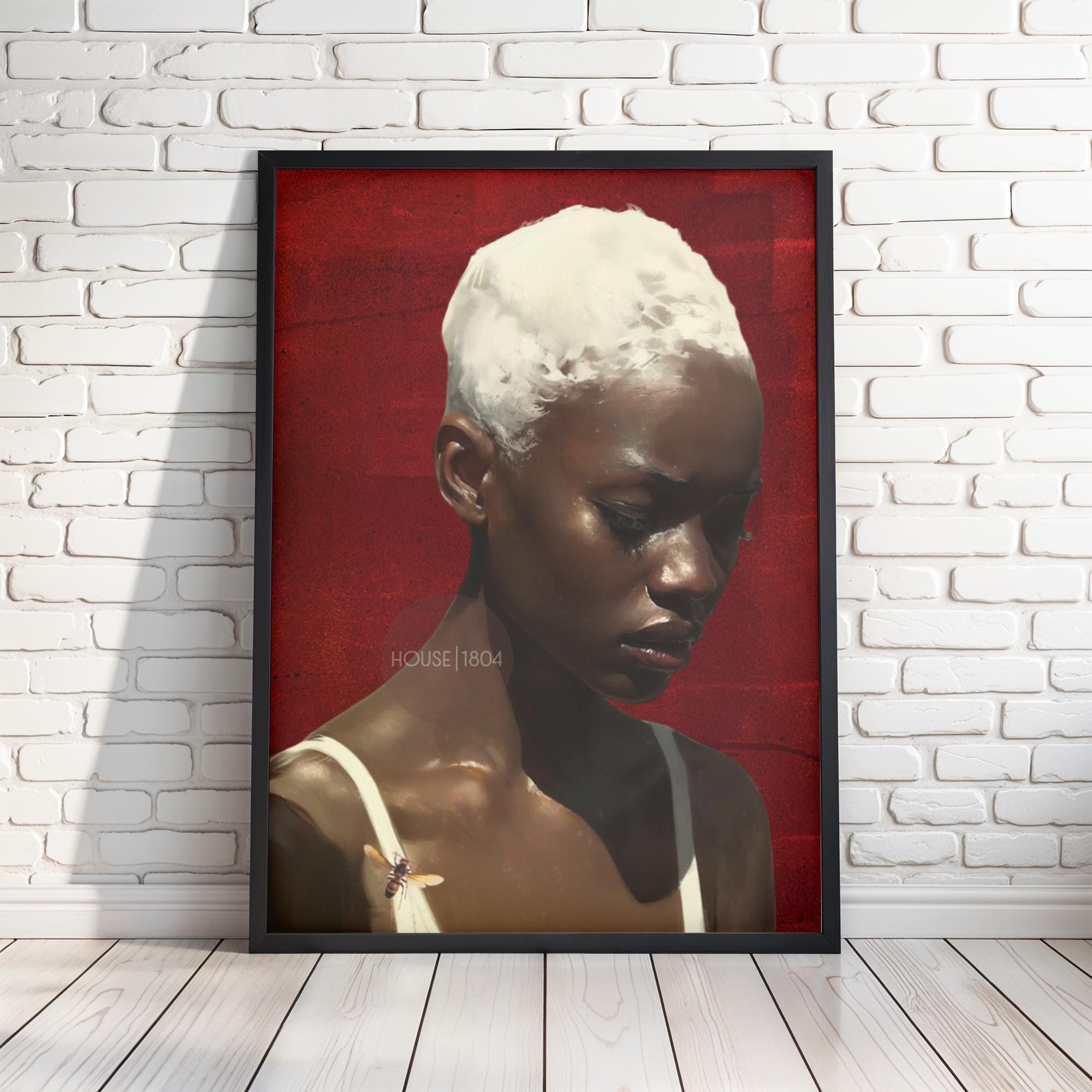 Black Woman Wall Art, Red Afro Woman Canvas Print