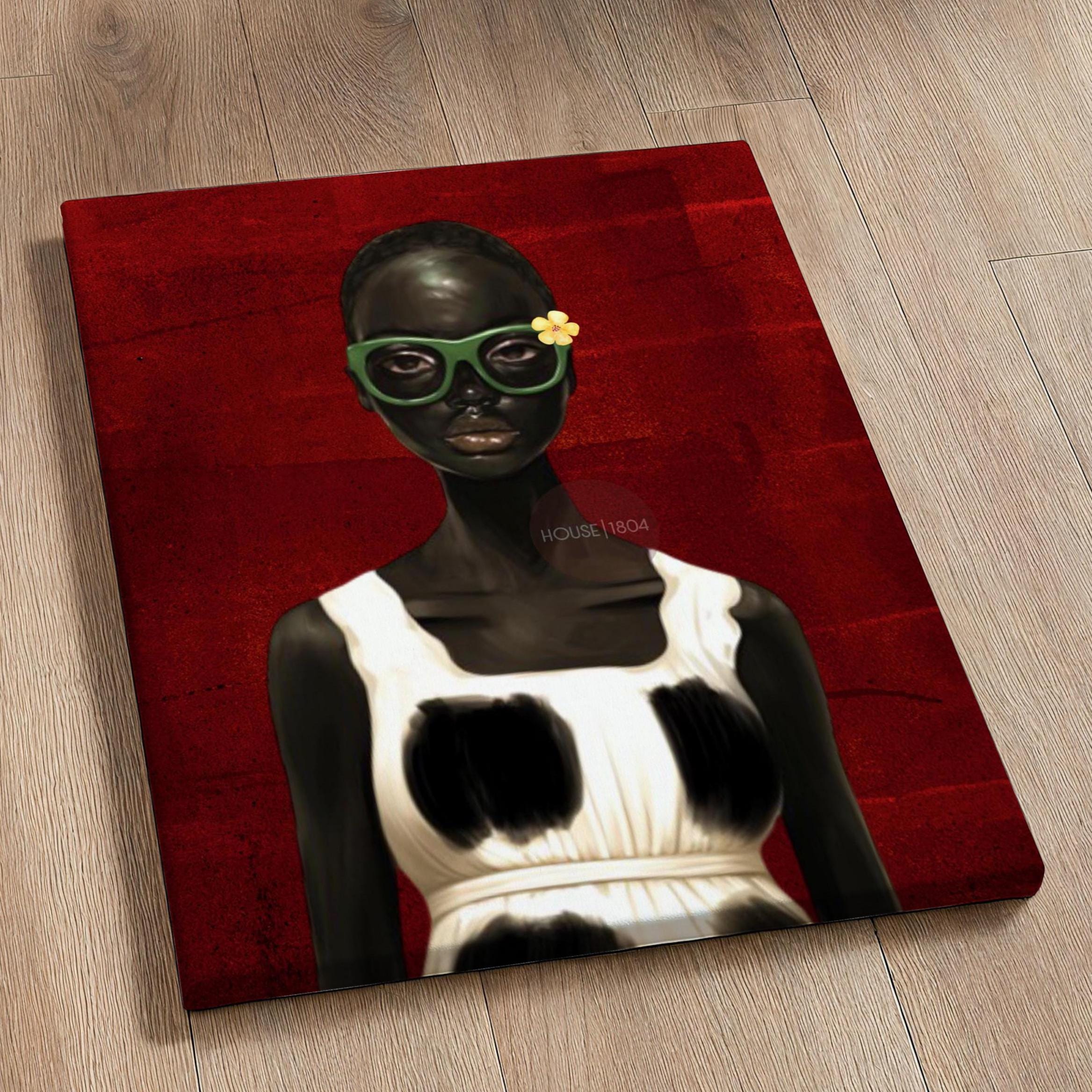 Bold Afrocentric Woman Art Print: Red, Black, White Decor