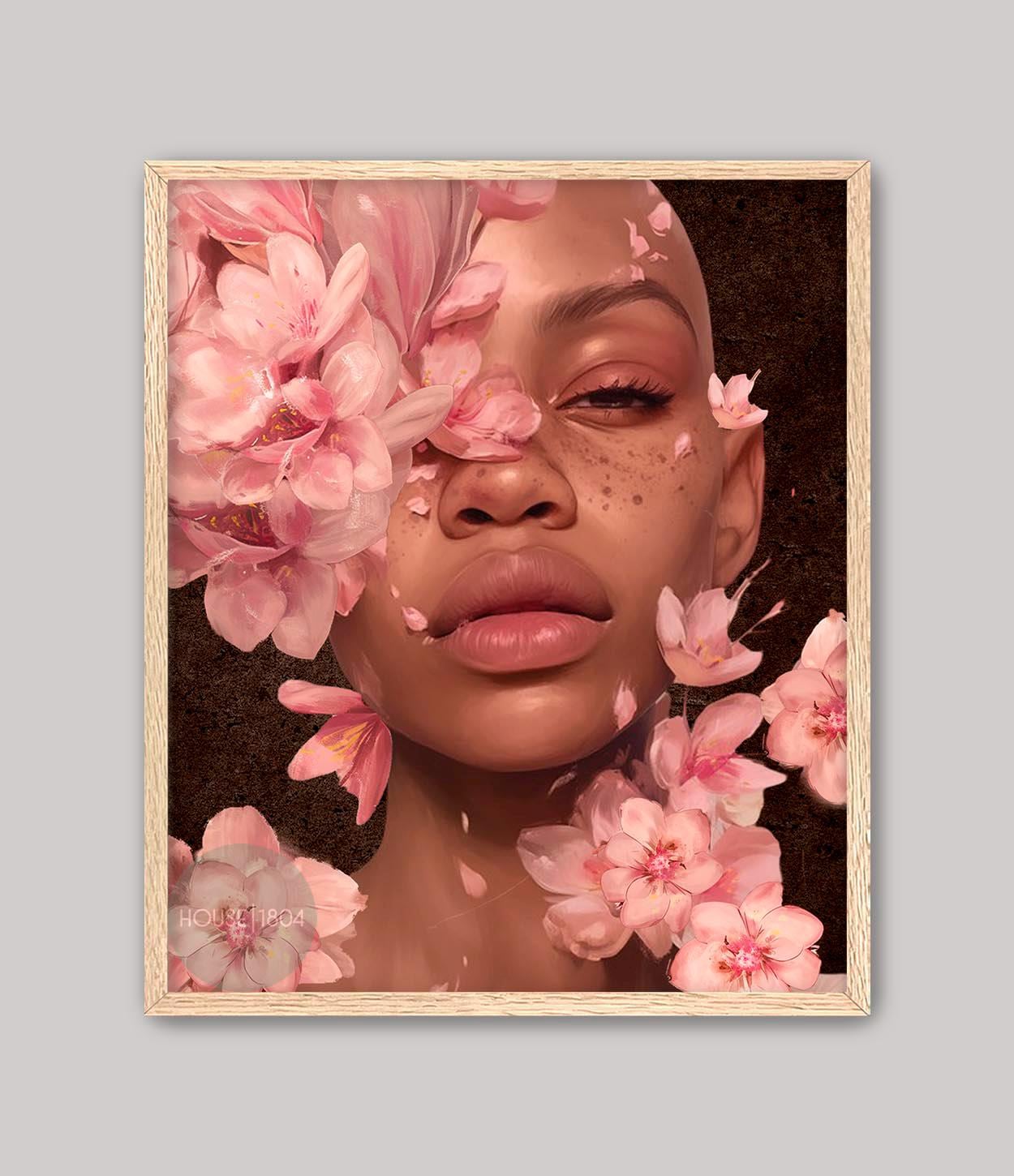 Woman Flower Head and Shoulders Art, Black Woman Modern Wall Art, Black Woman Art Print, Black Boho Art, African American Woman Abstract