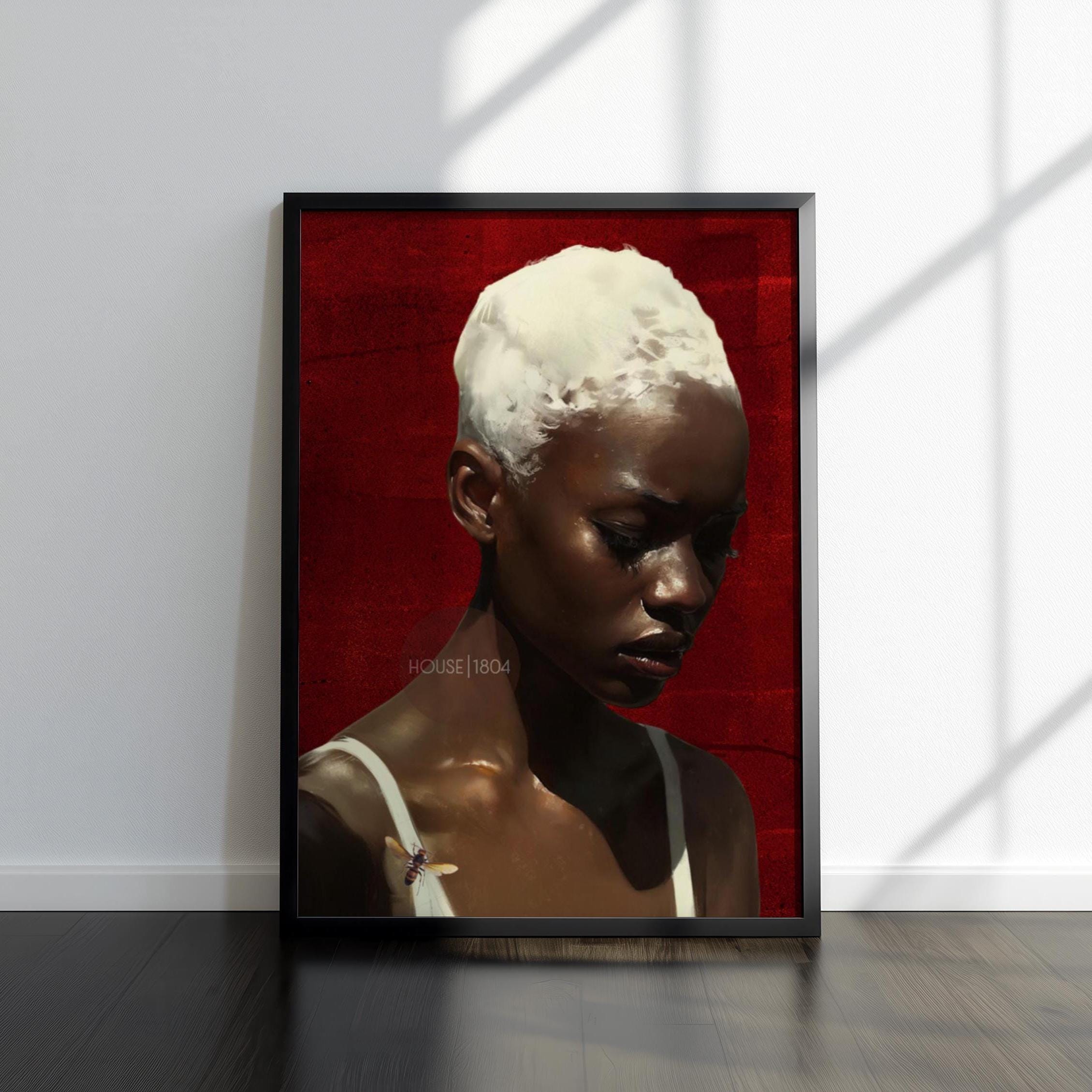 Black Woman Wall Art, Red Afro Woman Canvas Print