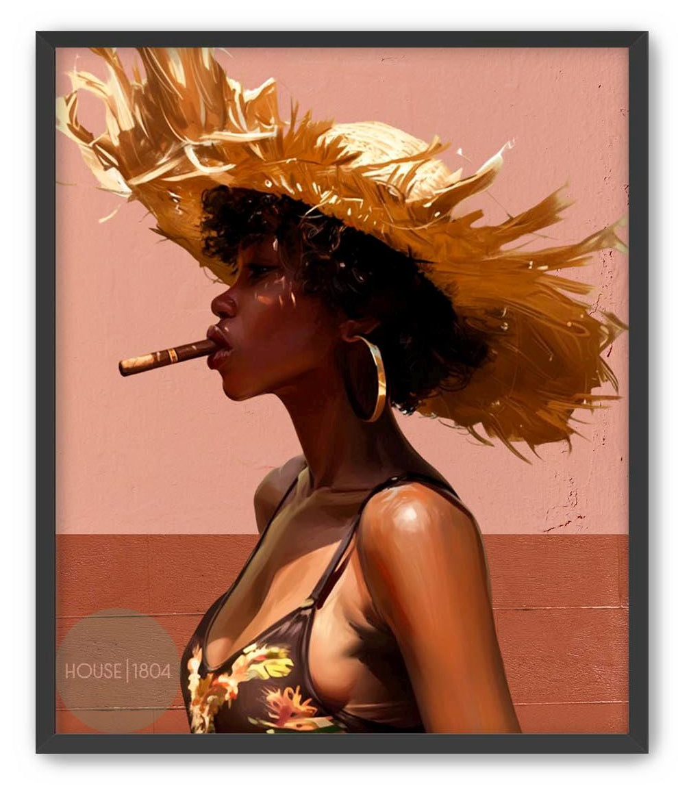 Black Woman Art, Black Woman Decor, Black Woman Gift, Black Woman Hat Portrait, Gift For Black Woman, Black Girl Art Print, Caribbean Art