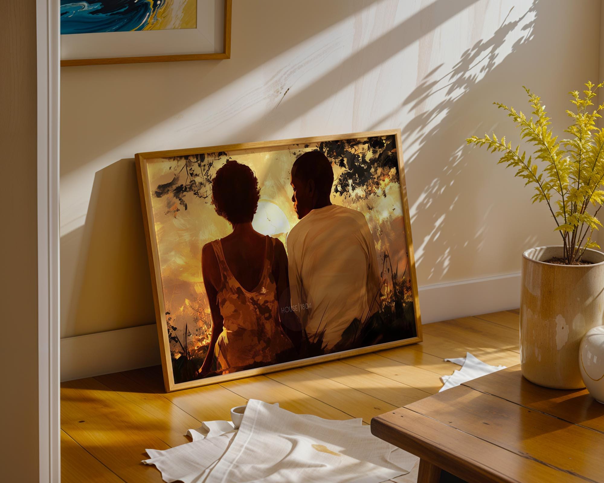 Black Love Canvas Art Print, Black Man and Woman, One Year Anniversary Gift