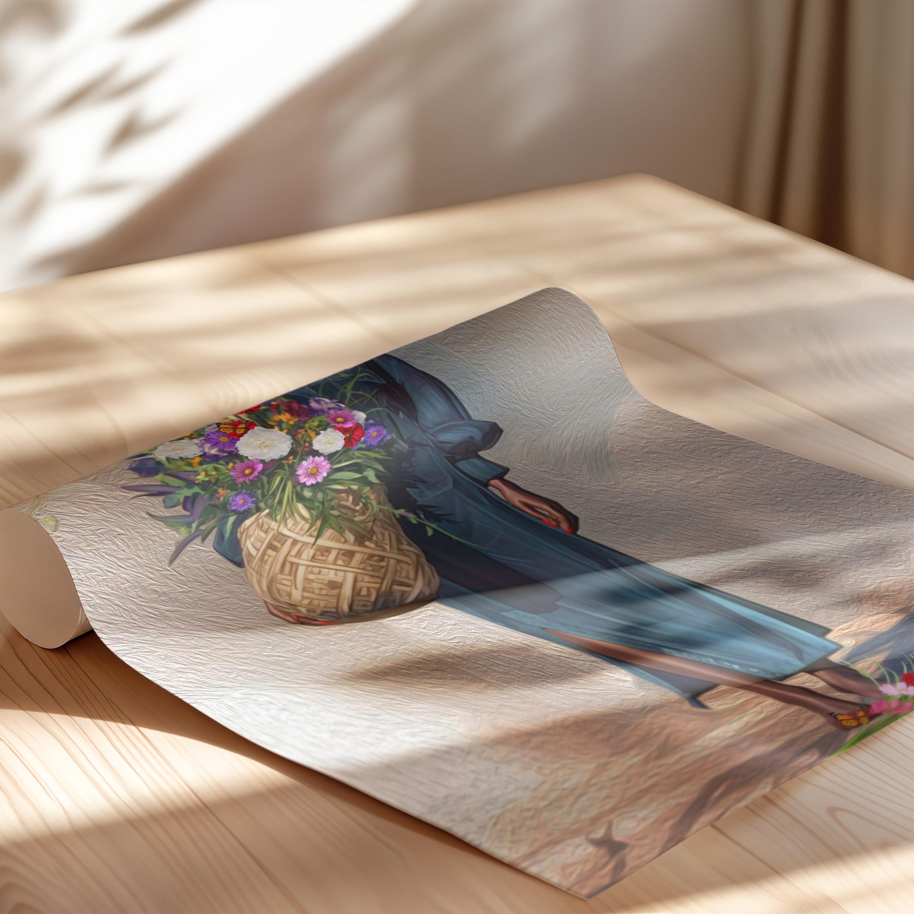 Black Woman Floral Canvas Art, Tropical Botanical Woman Portrait, Plant Lady with Flowers Canvas Art