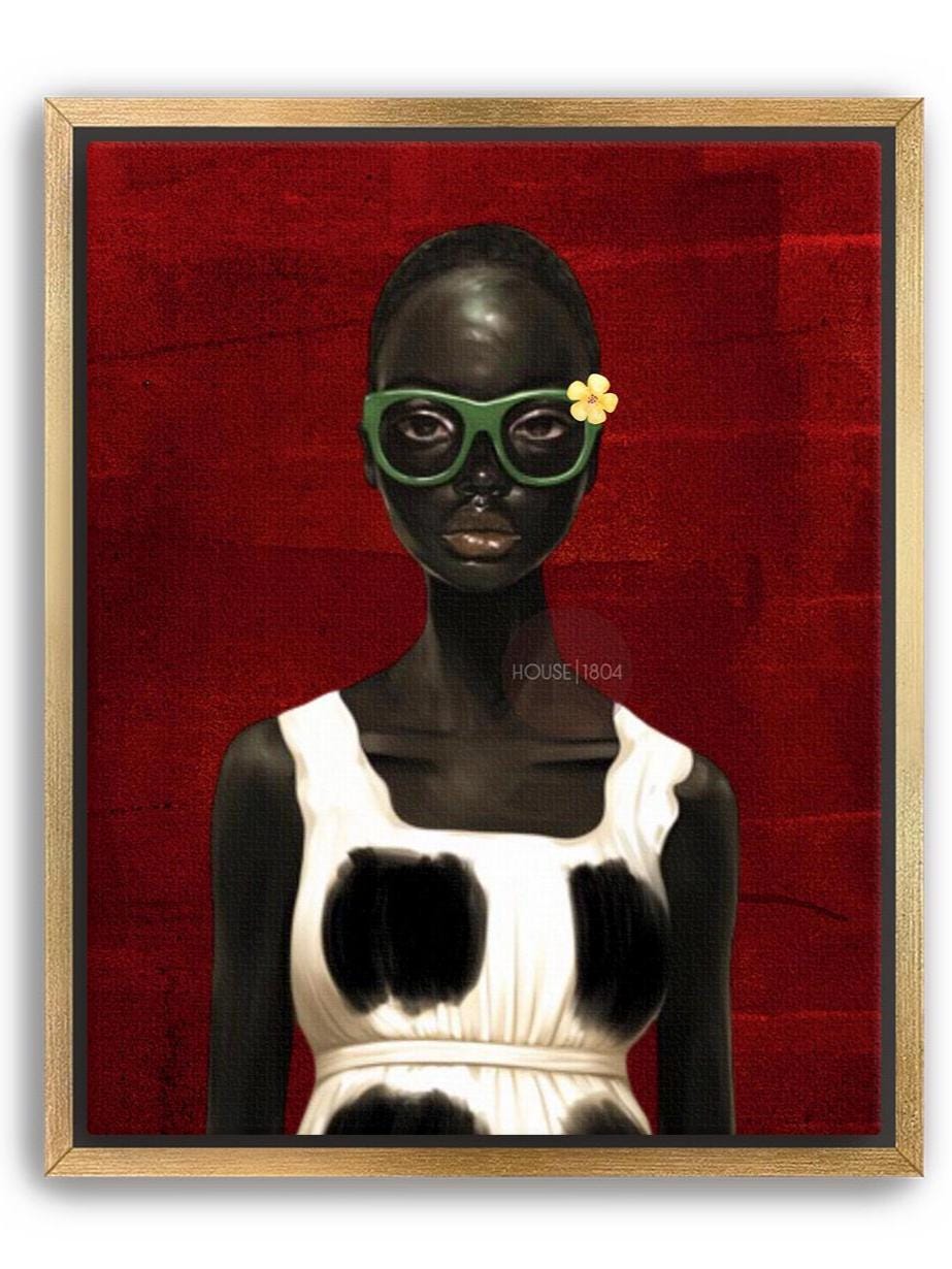 Bold Afrocentric Woman Art Print: Red, Black, White Decor