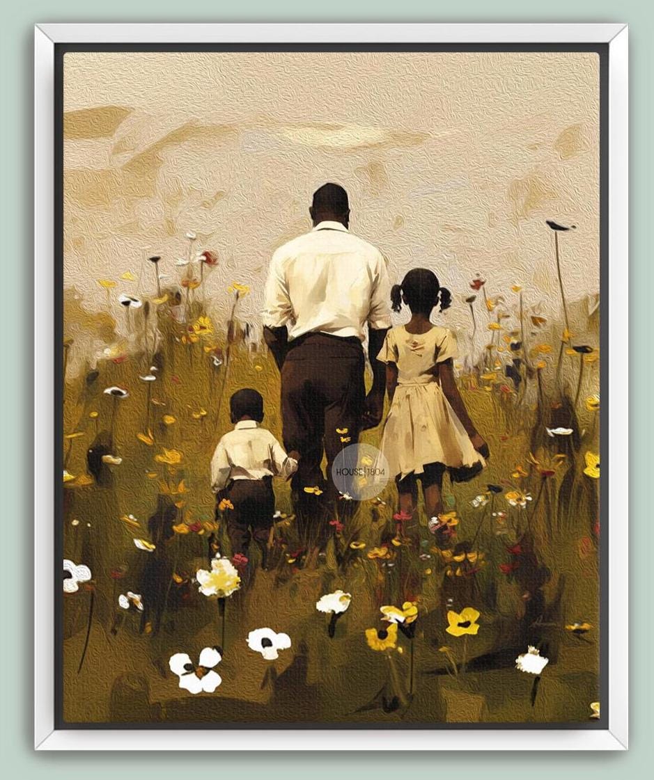 Black Father Daughter Son Canvas, Fathers Day Gift