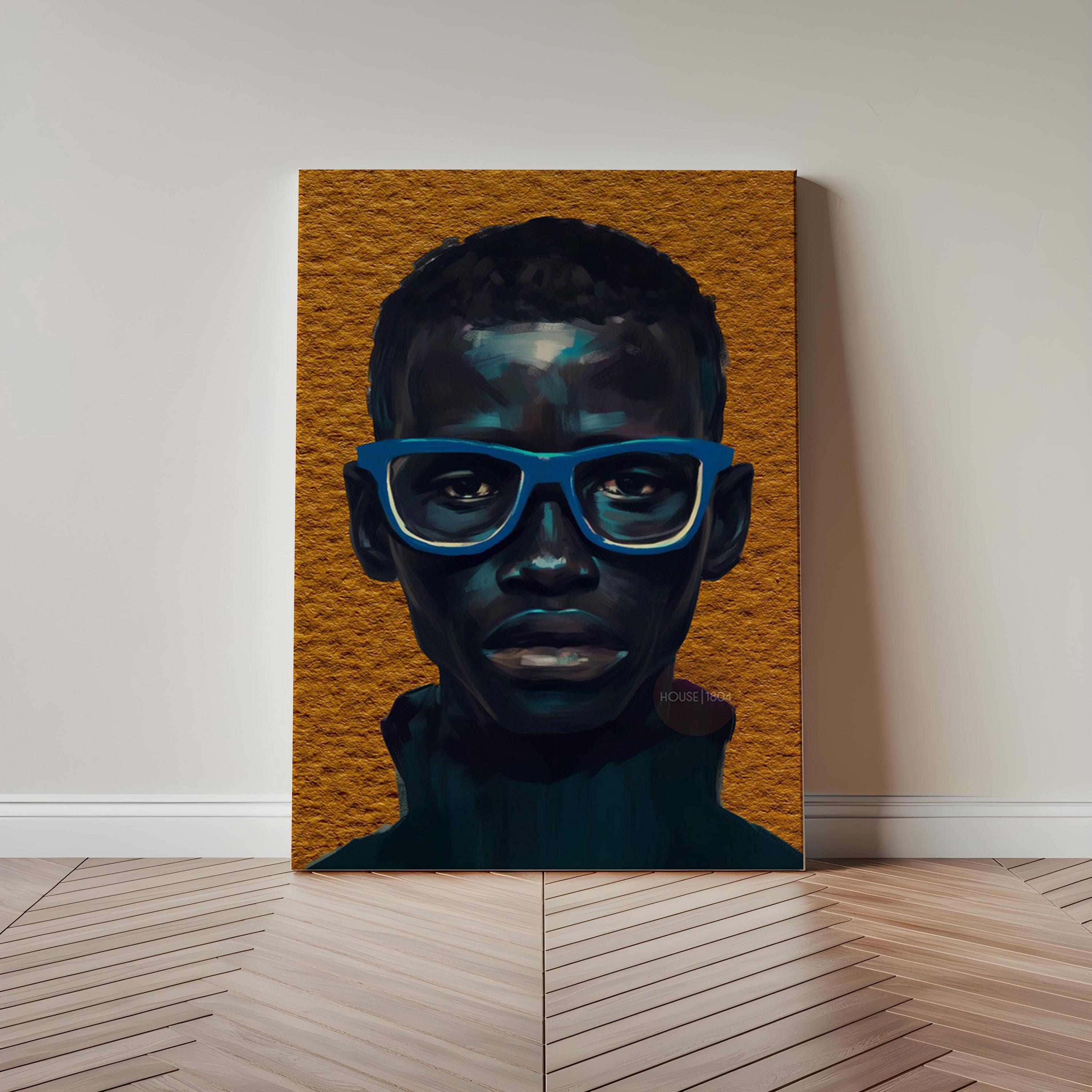 Modern African American Boy Portrait Art: Colorful Canvas Print