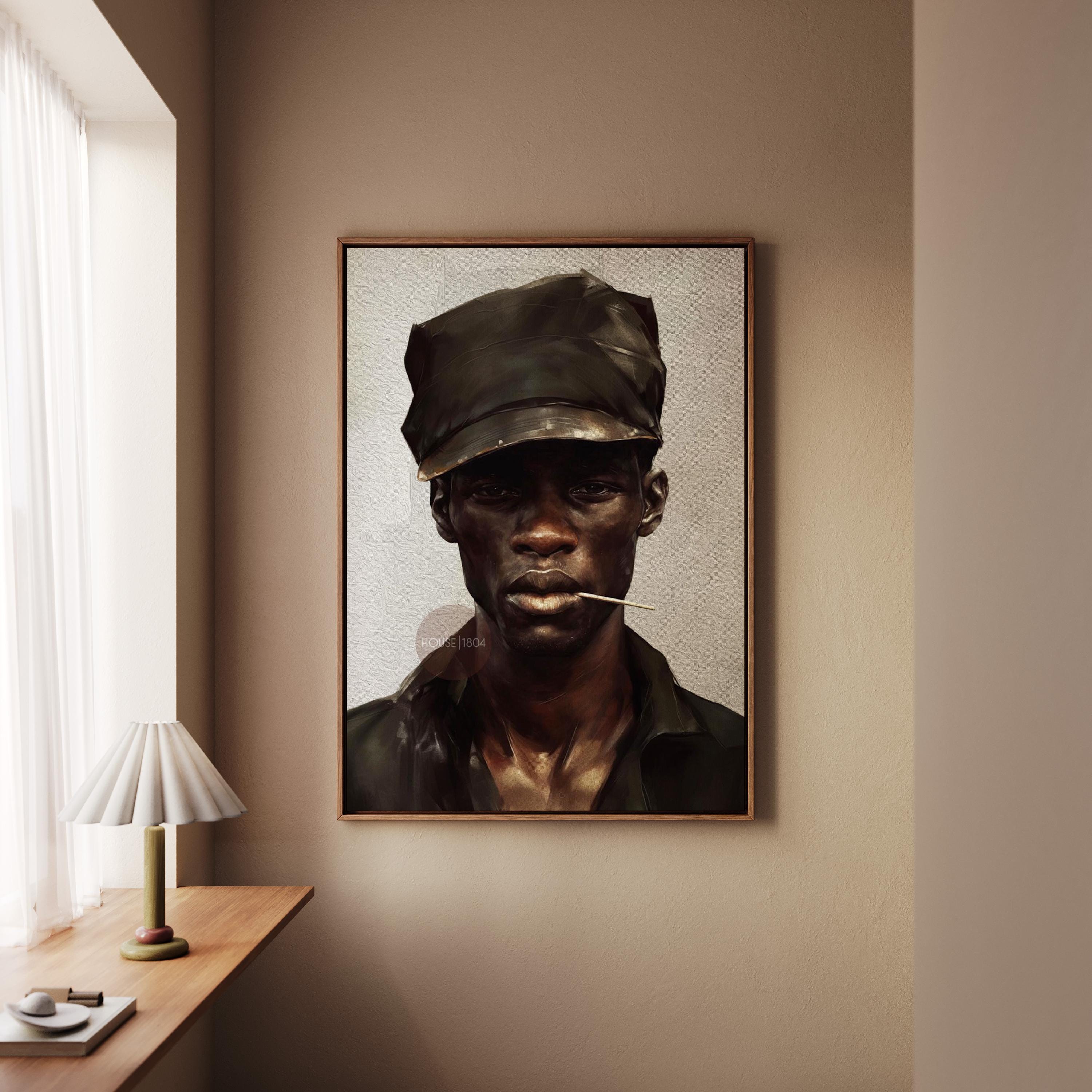 Black Man Art Newspaper Boy Hat Art, Soulful Black Man Canvas Print