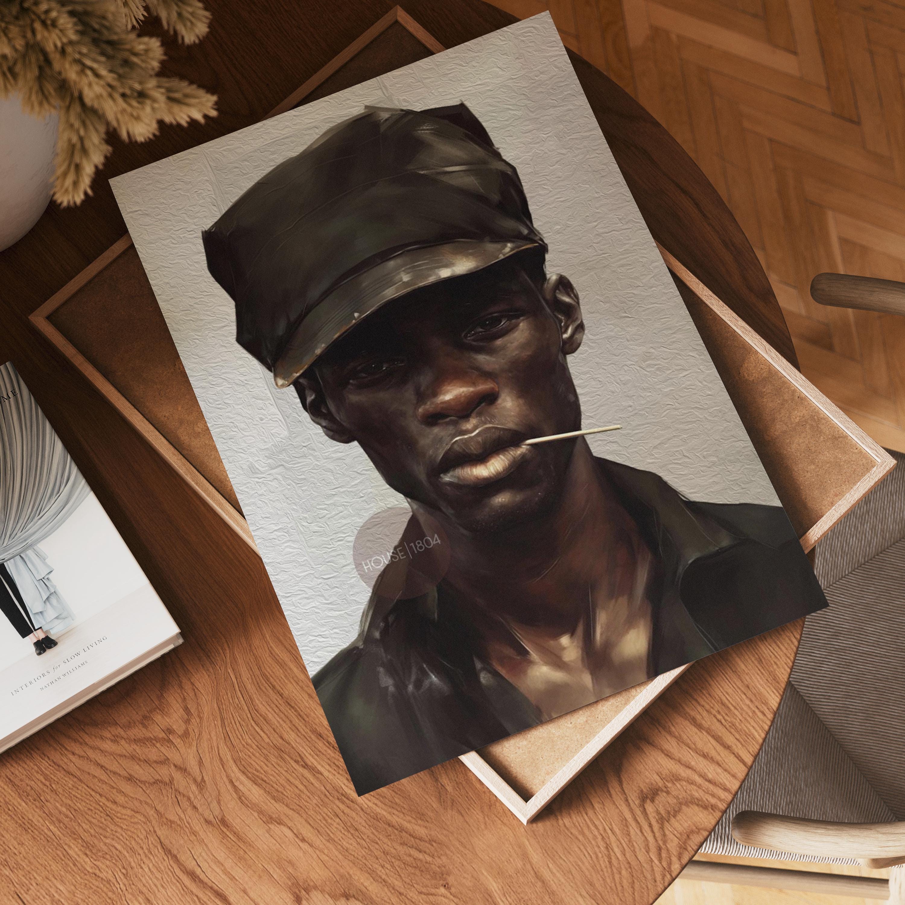 Black Man Art Newspaper Boy Hat Art, Soulful Black Man Canvas Print