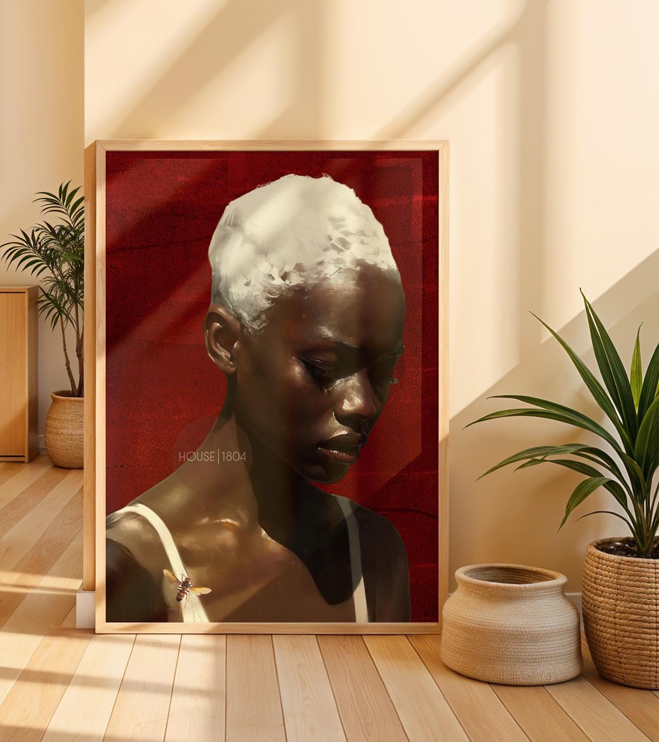 Black Woman Wall Art, Red Afro Woman Canvas Print