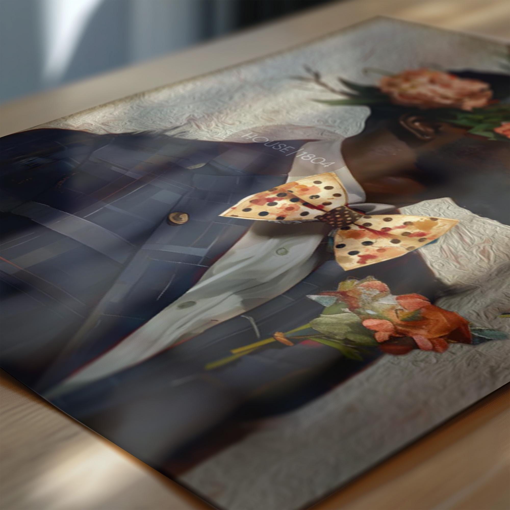 Black Man Suit Wall Art, Flower Beard Art, Vintage Portrait,