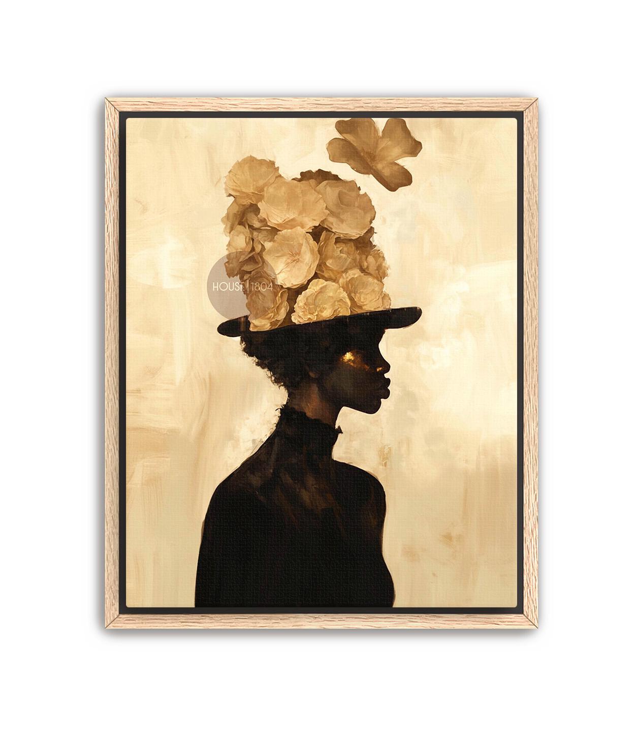 Black Woman Art Print: Gold Accent Abstract, Framed Canvas