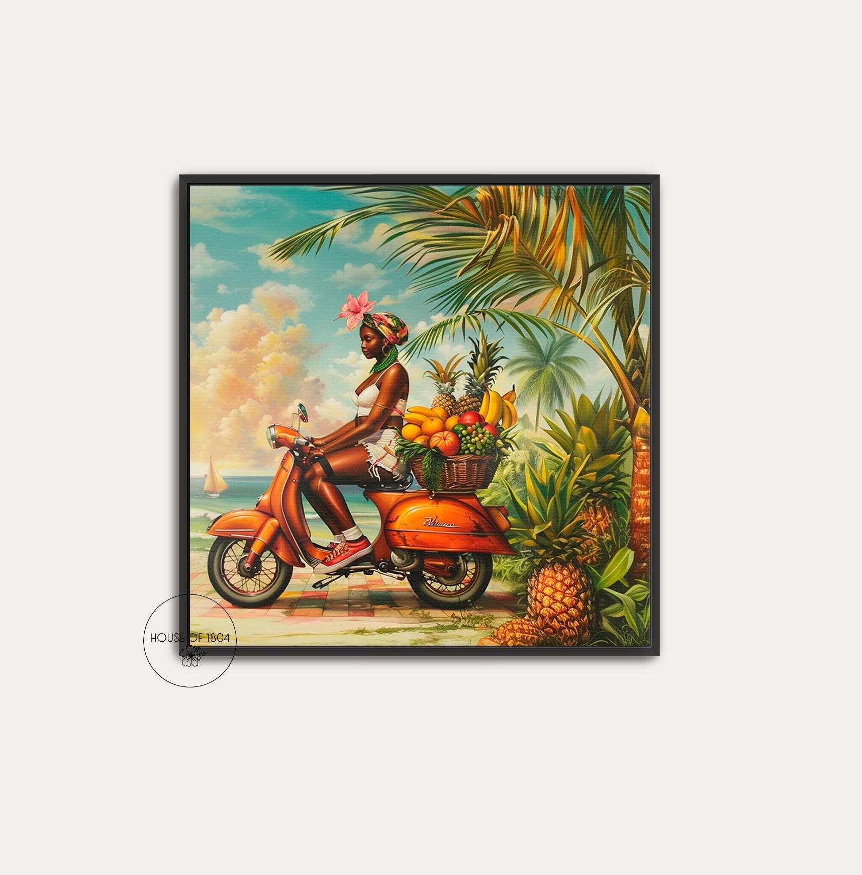 Fruit Lady Art, Caribbean Art, Black Woman Art Print, Black Woman Boho Art, Caribbean Woman Art, Black Wall Home Decor, African Art Prints