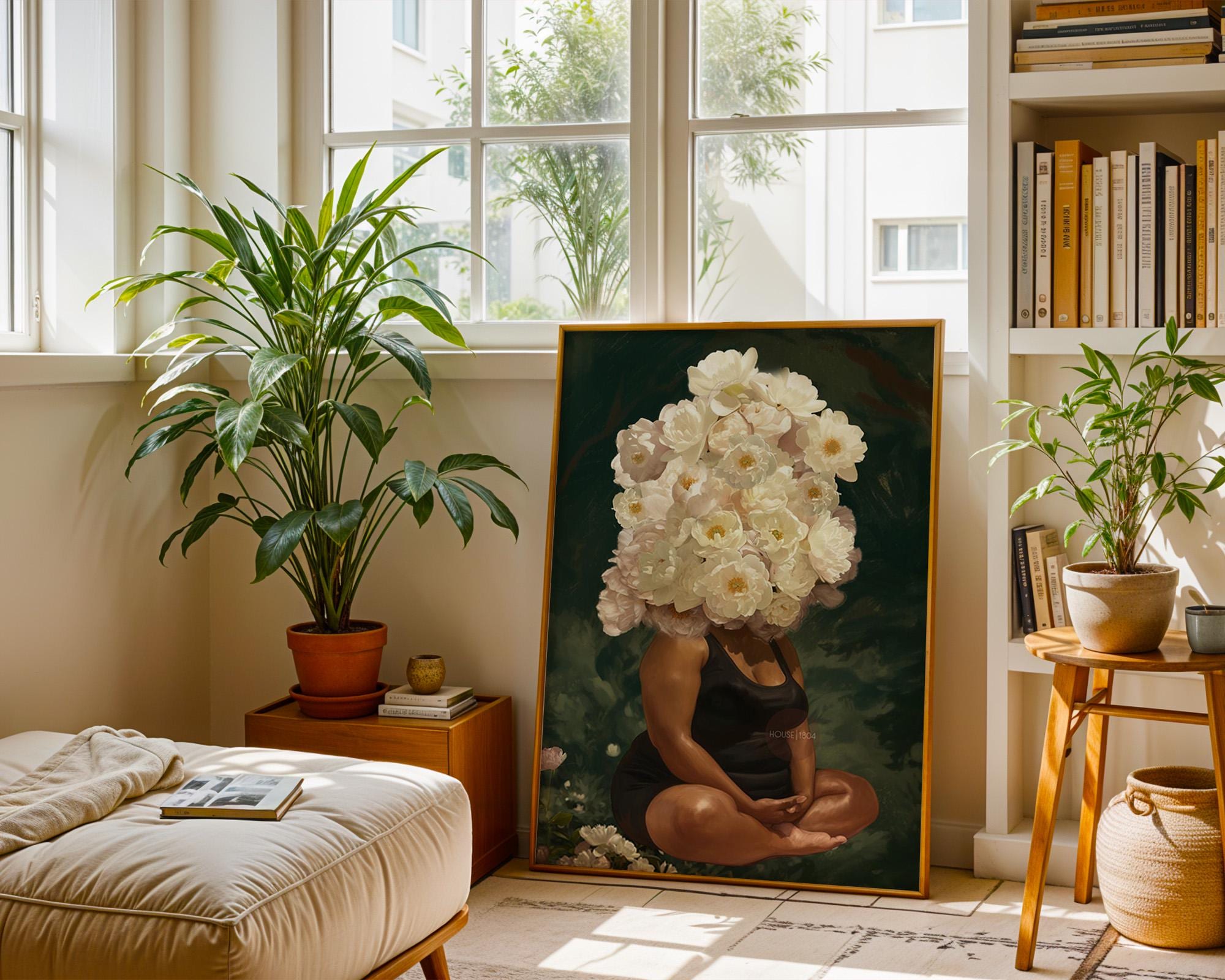 Curvy Black Woman Meditation: Meditative Wall Art Green