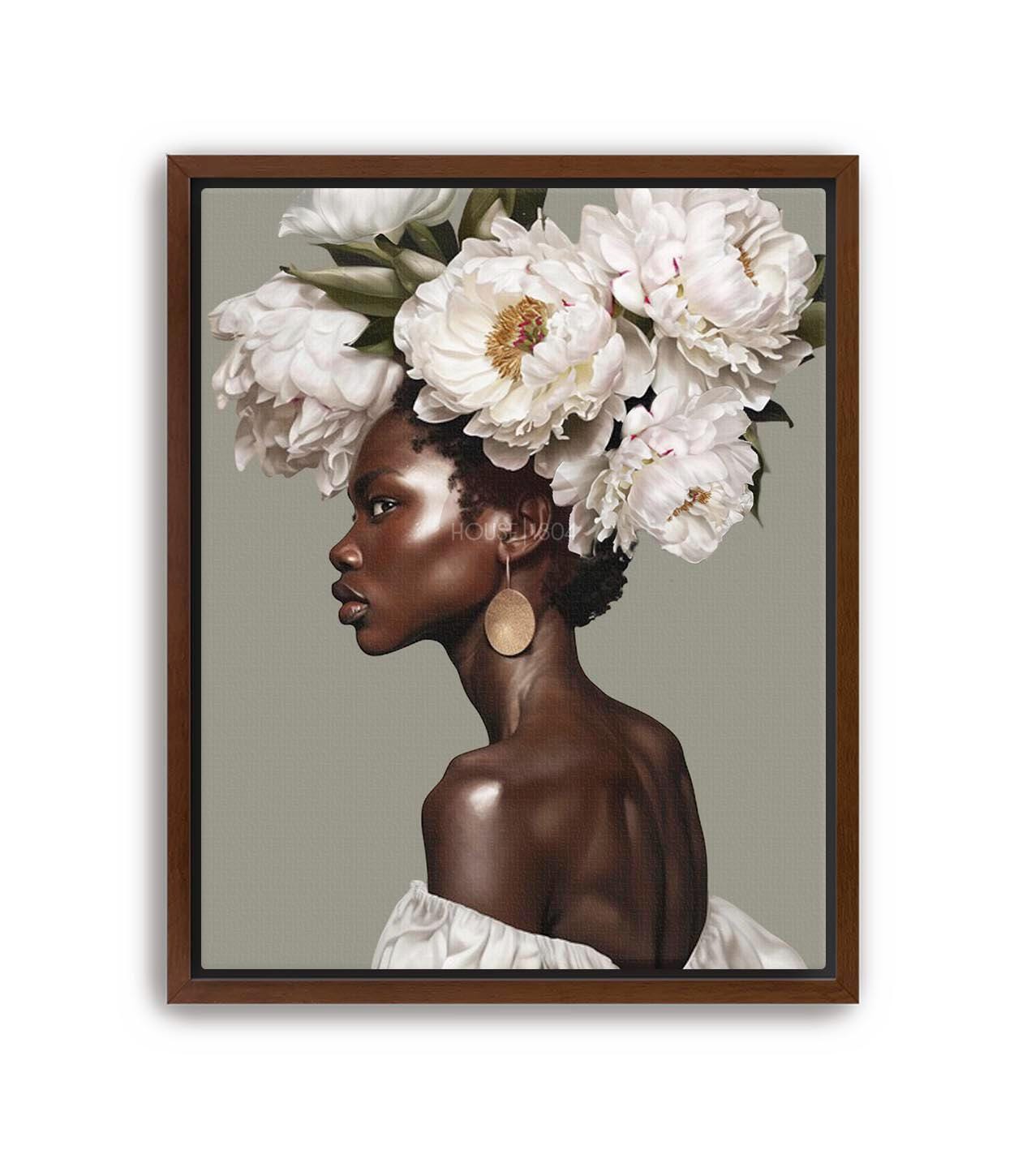 Black Woman Head Flowers, Black Woman Art Print, Gift for Black Women, Black Woman Boho Wall Art, Black Art Poster, Black Woman Floral Art