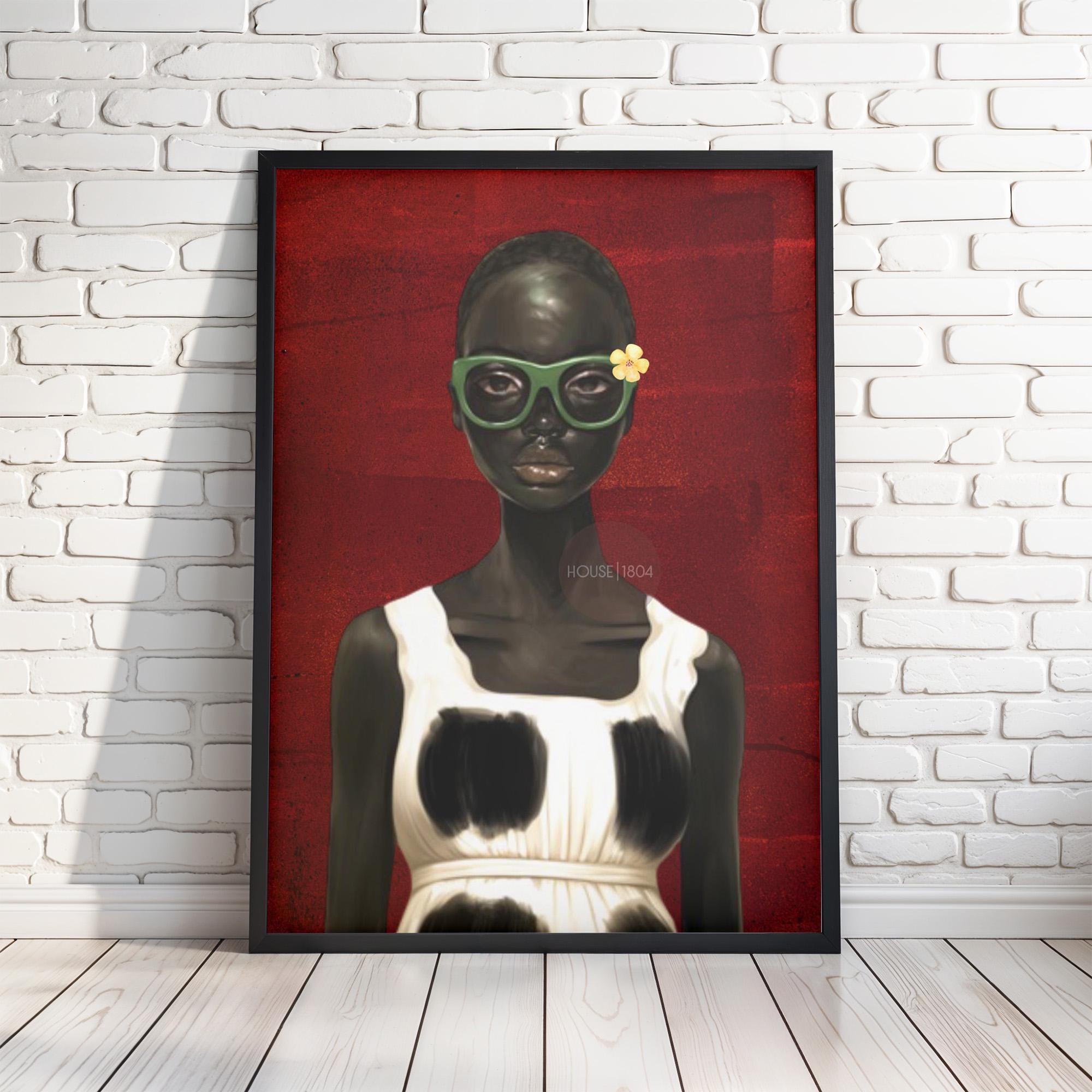 Bold Afrocentric Woman Art Print: Red, Black, White Decor