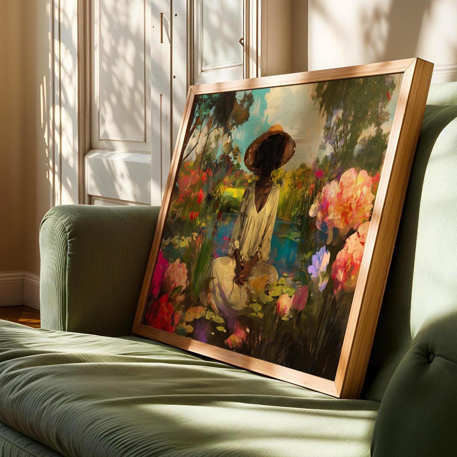 Black Woman Portrait Art: Blue Pink Green Wall Canvas Prints