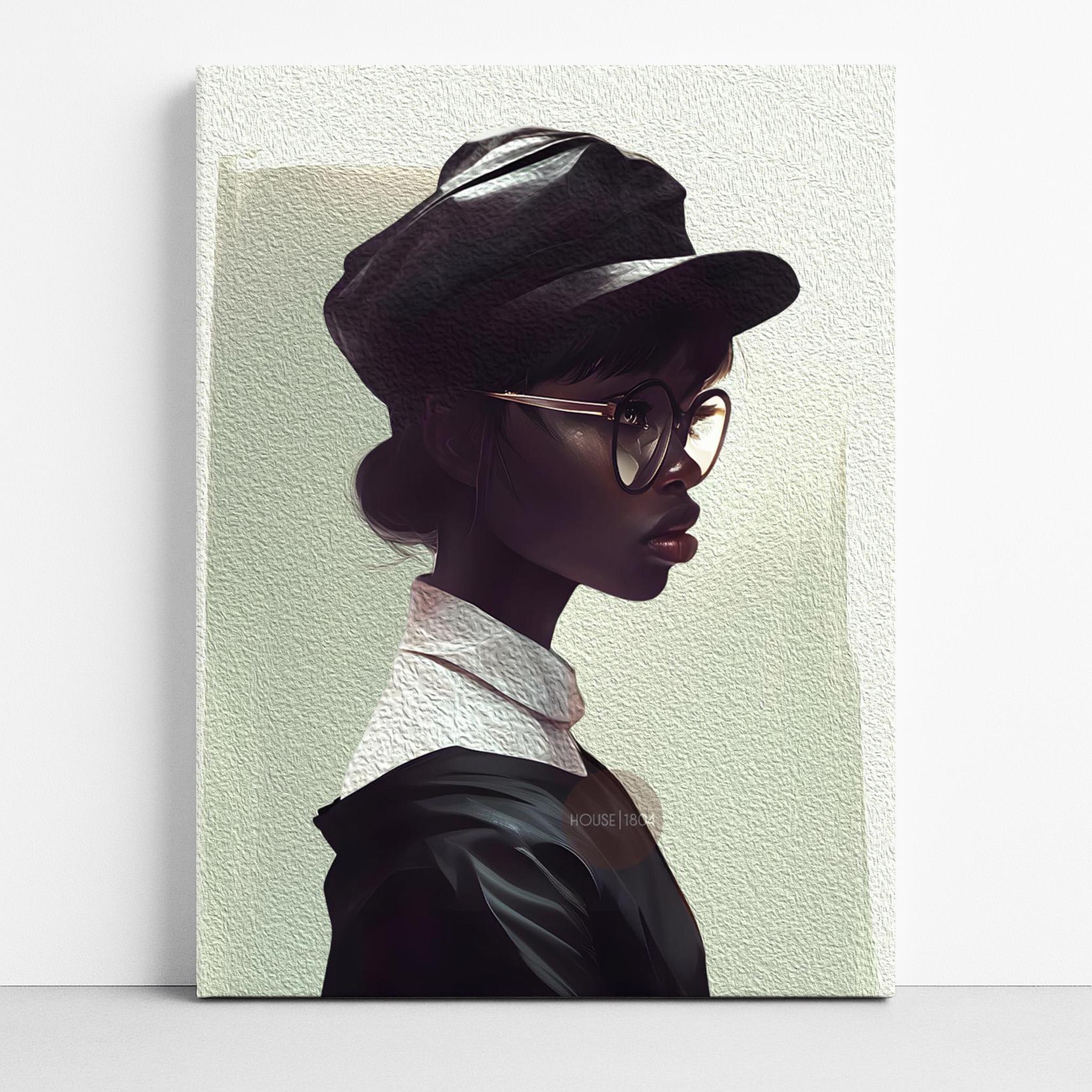 Black Woman Hat Canvas Art, Minimalist