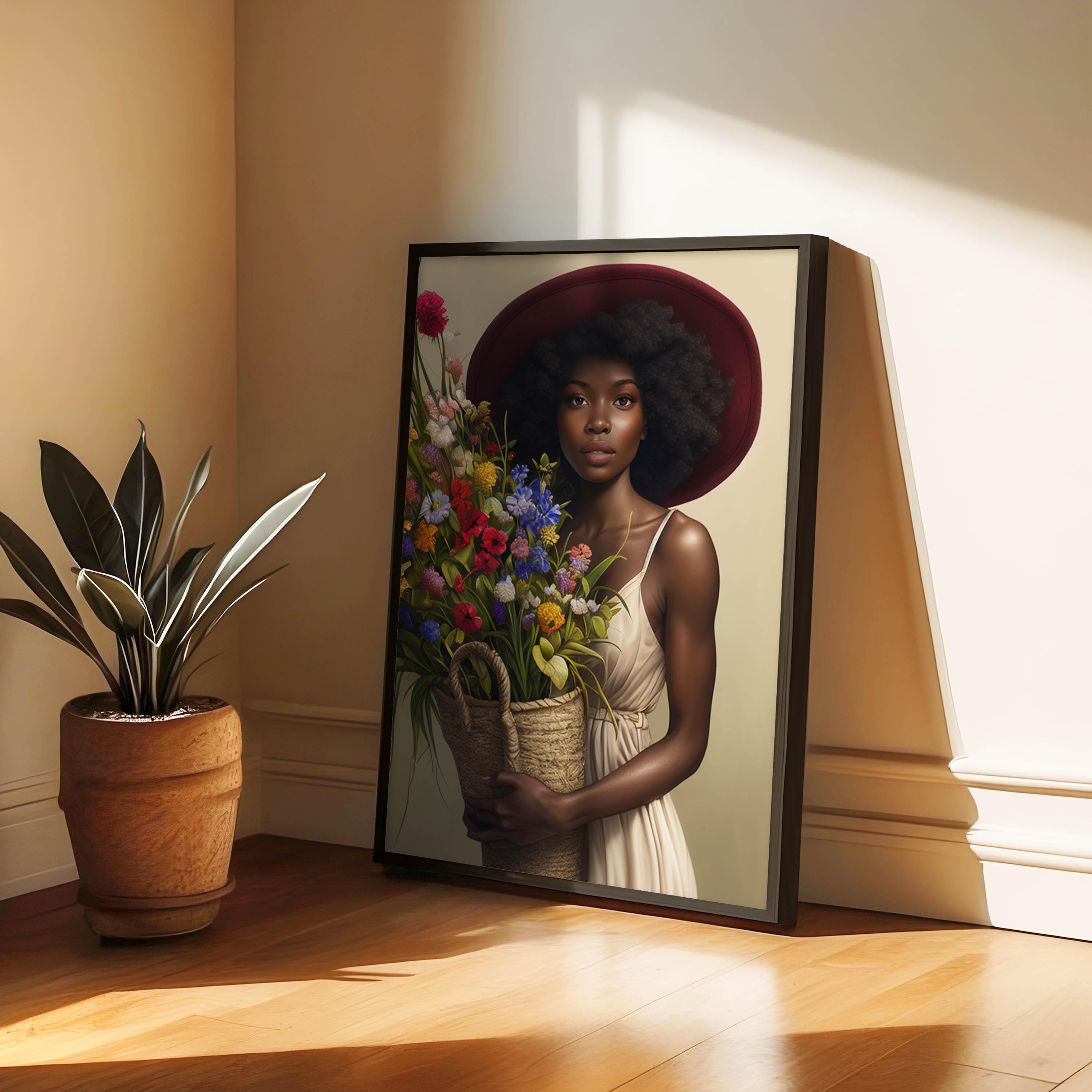 Black Plant Lady Art. Black Woman Art Print, Caribbean Woman Art, Black Home Decor, African American Art, Black Art Canvas, Black Planter