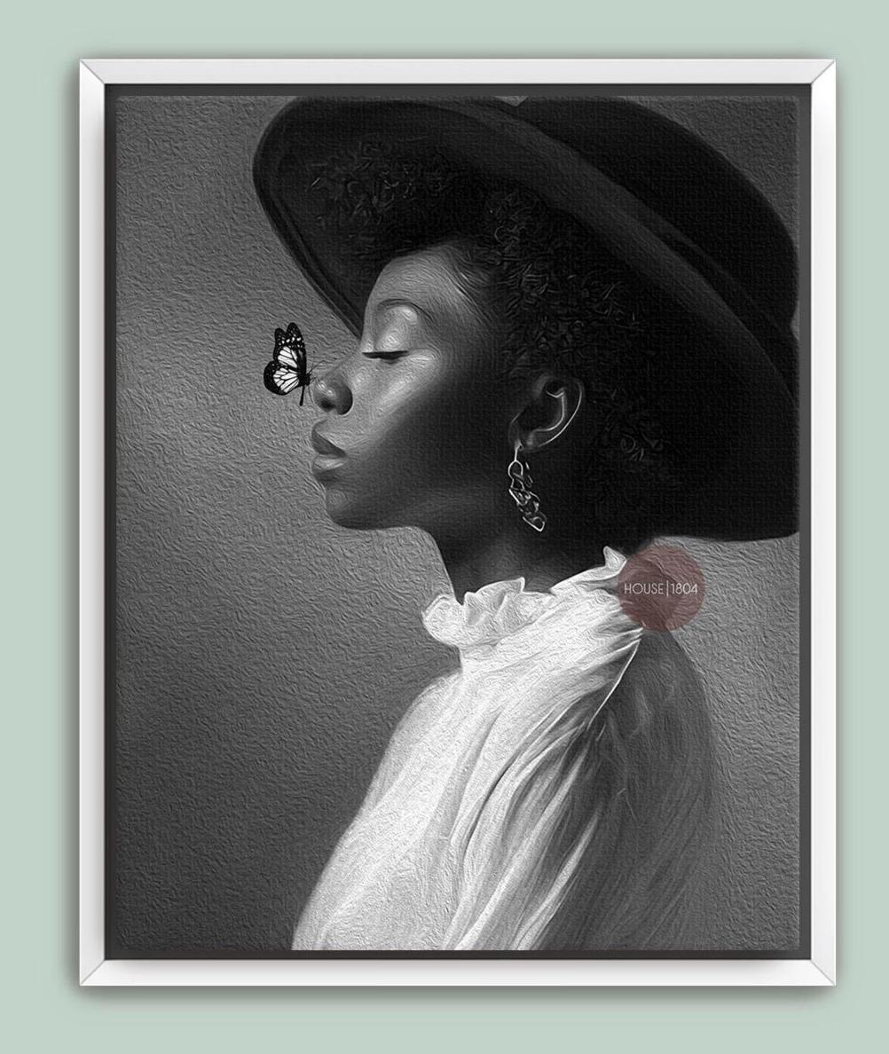 Monochrome Black Woman Portrait Canvas, Black and White Canvas
