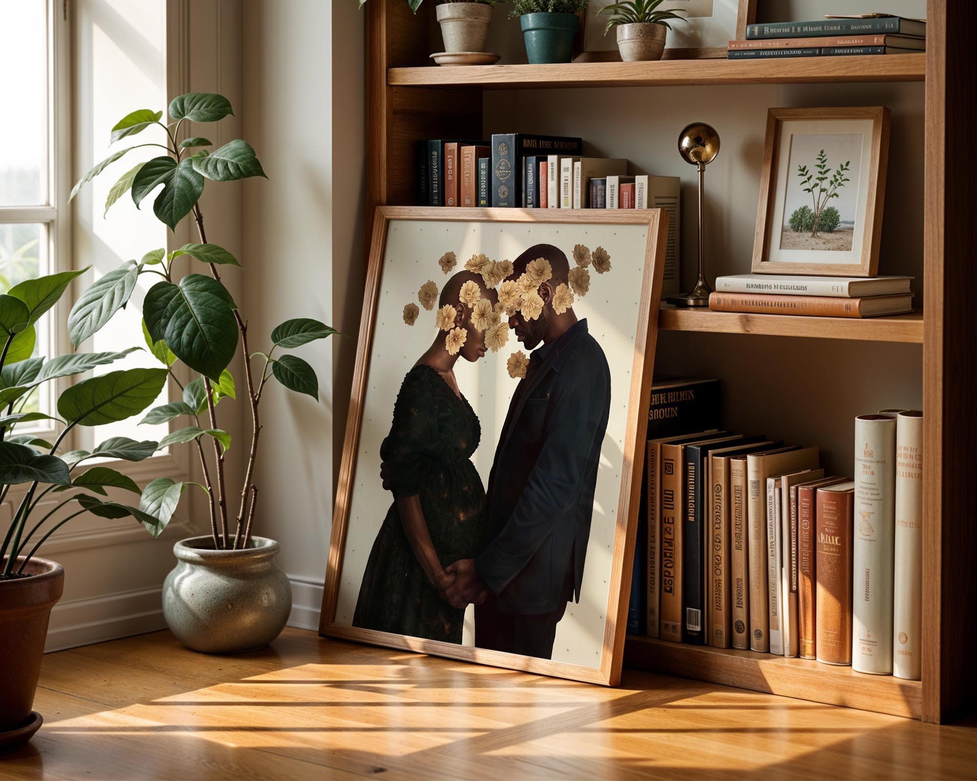 Pregnant Woman Art Print, Pregnant Black Mothers Art, Black Motherhood Art, Black Dad Art, Black Mothers Day Gifts, Modern Black Couple Art