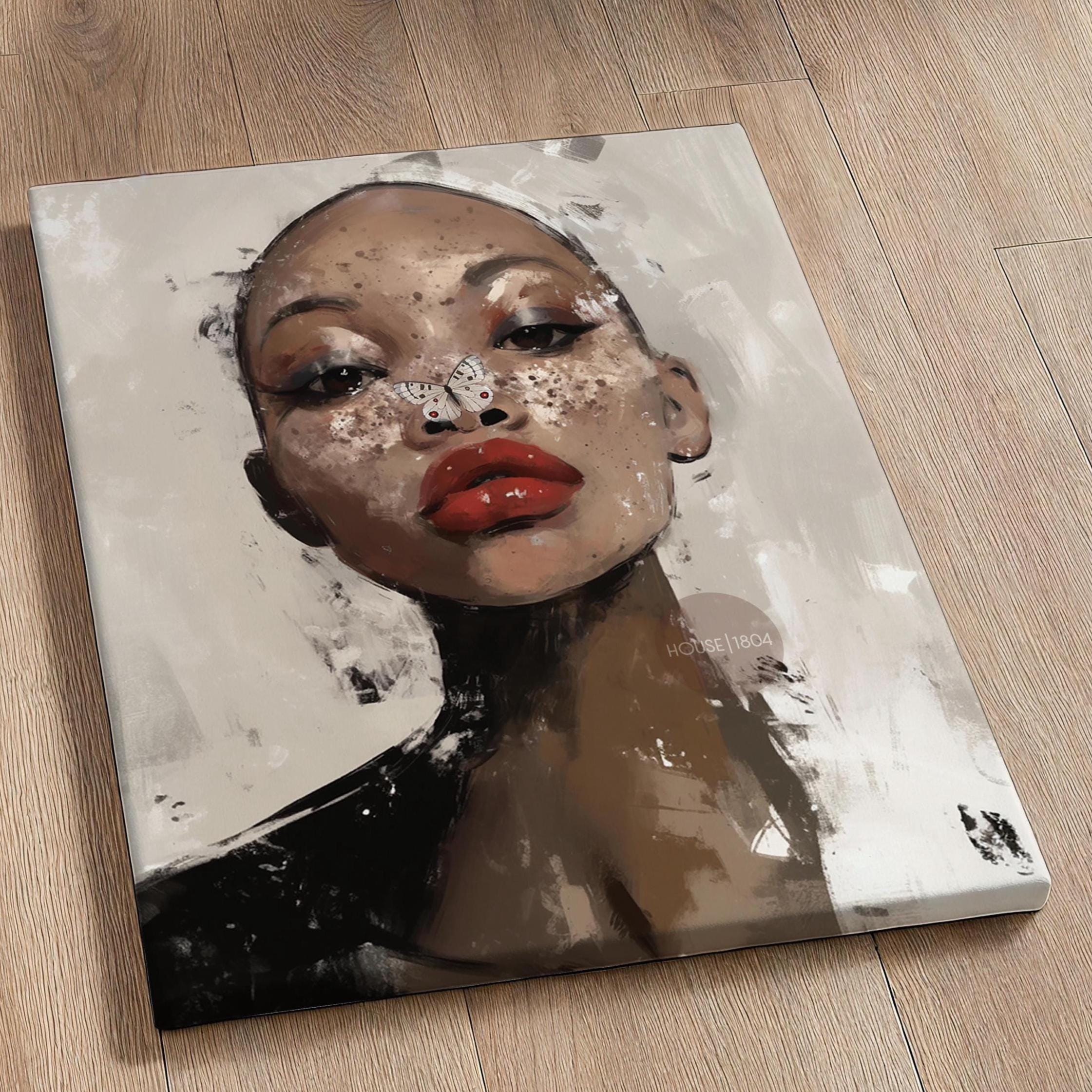 Bald Black Woman Art: Modern Abstract Butterfly Canvas Print