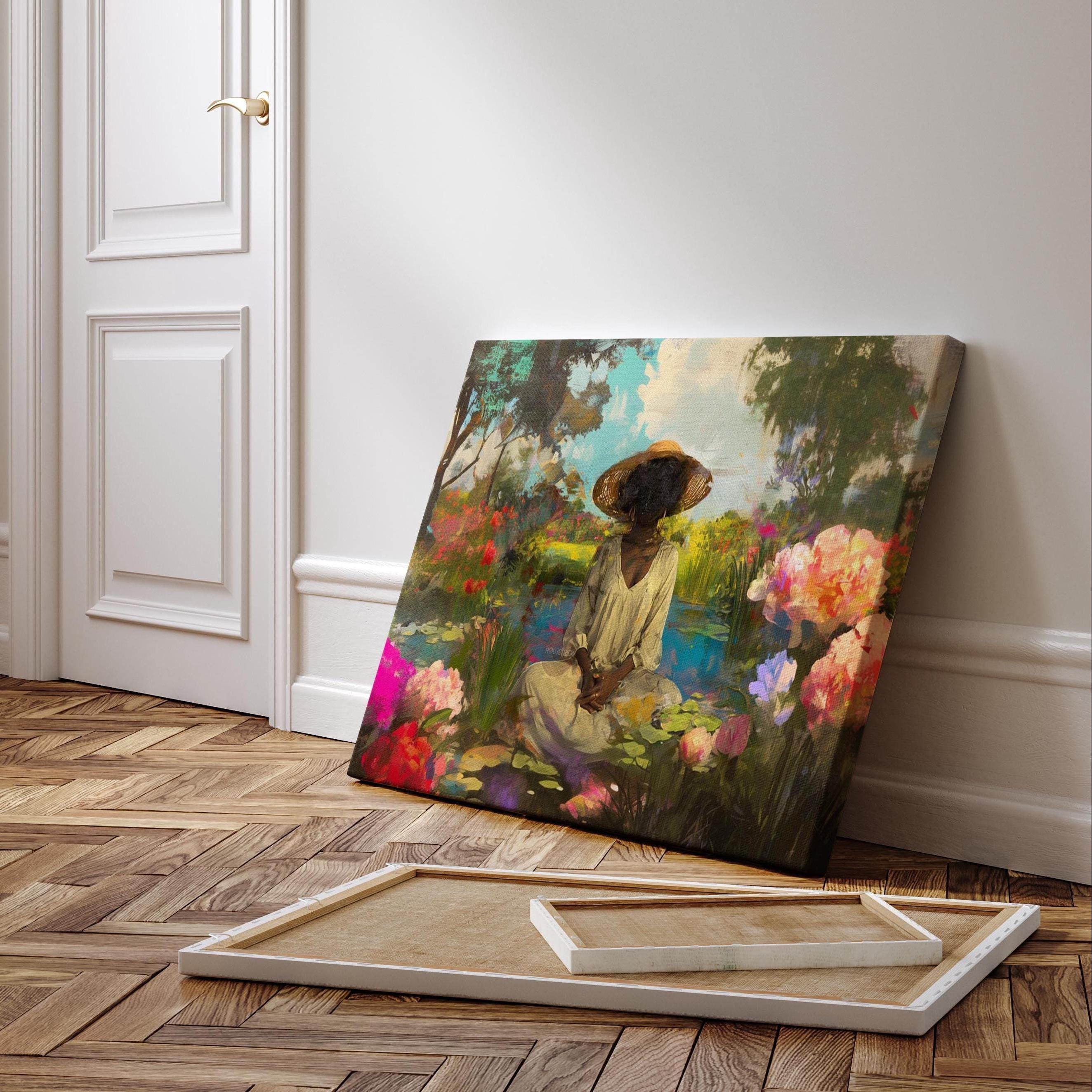 Black Woman Portrait Art: Blue Pink Green Wall Canvas Prints