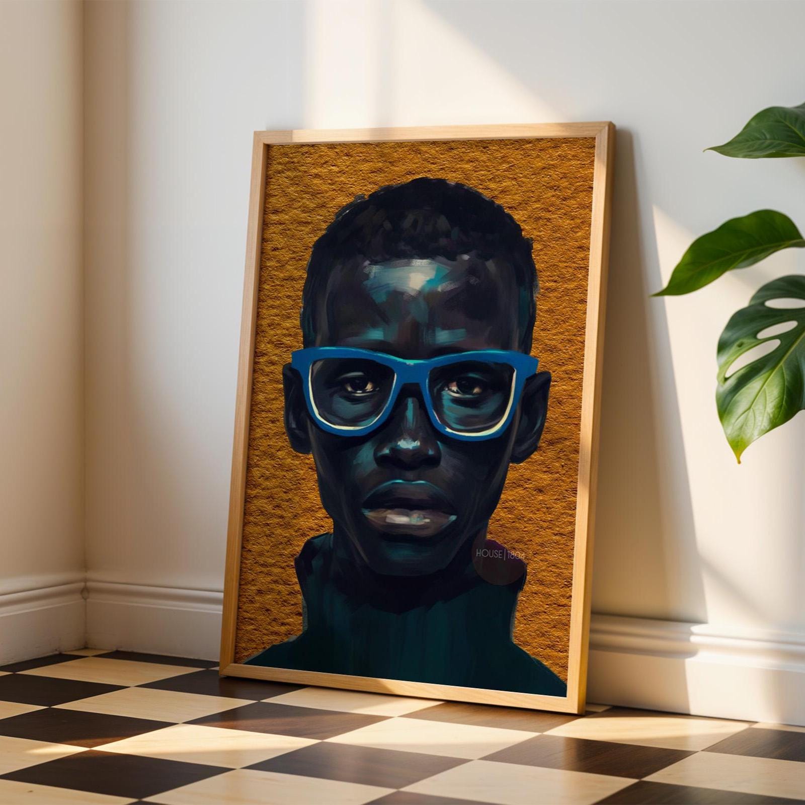 Modern African American Boy Portrait Art: Colorful Canvas Print