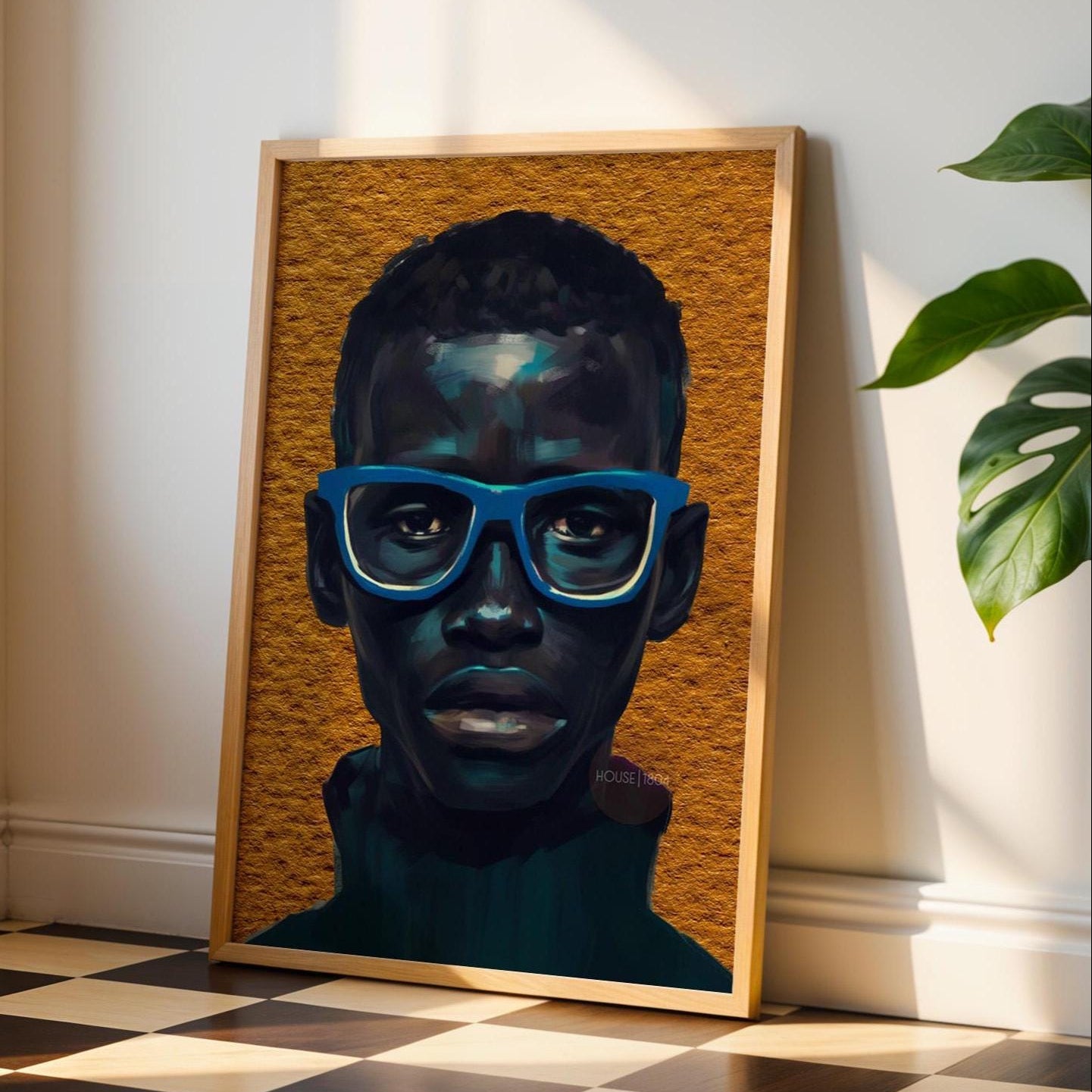 Bold Afrocentric boy portrait art print vibrant decor for living room