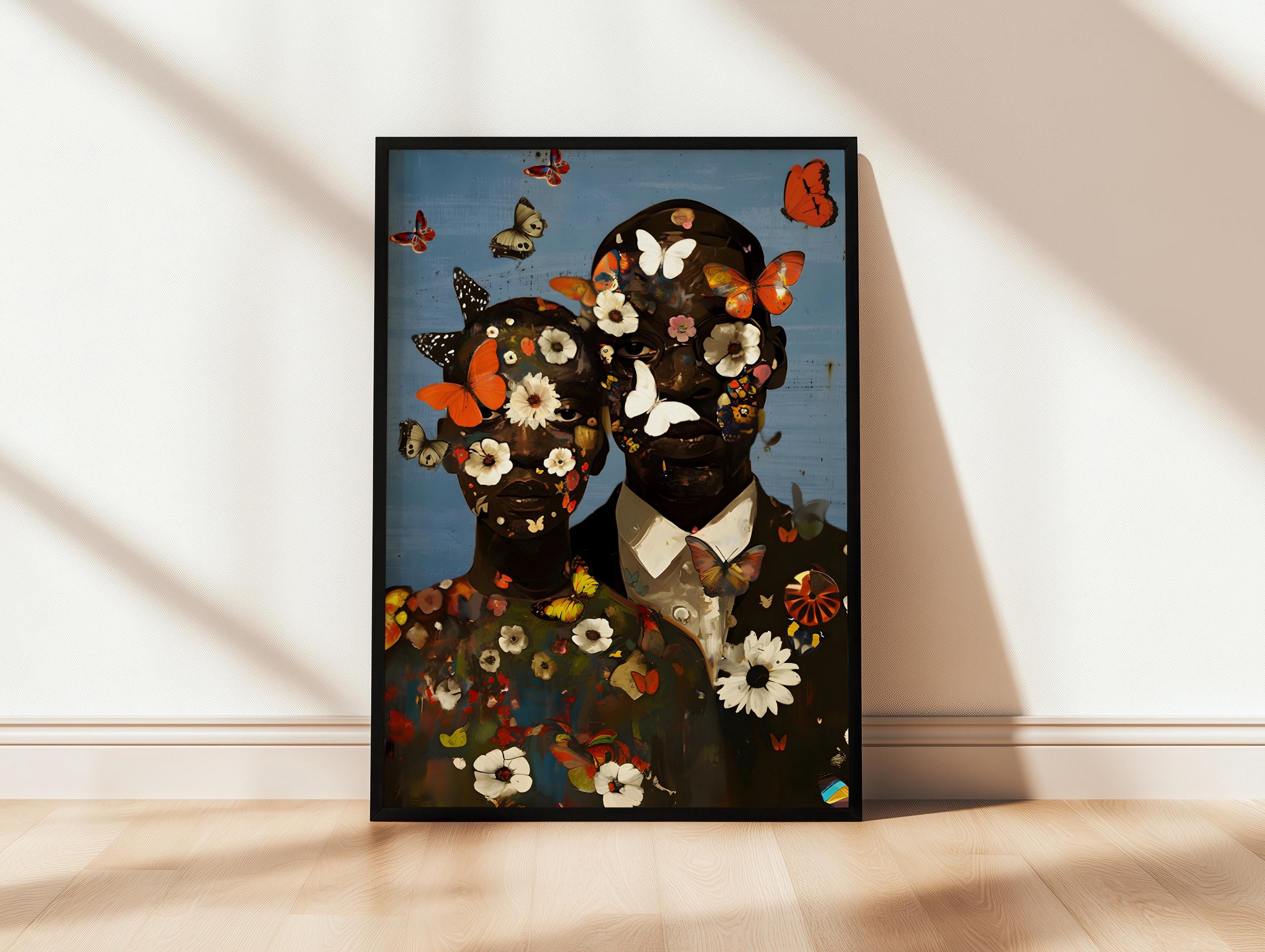Black Couple Art, Black Couple Boho Art, Black King and Queen, Man and Woman, Black Love Wall Art, African American, Abstract Romantic Black