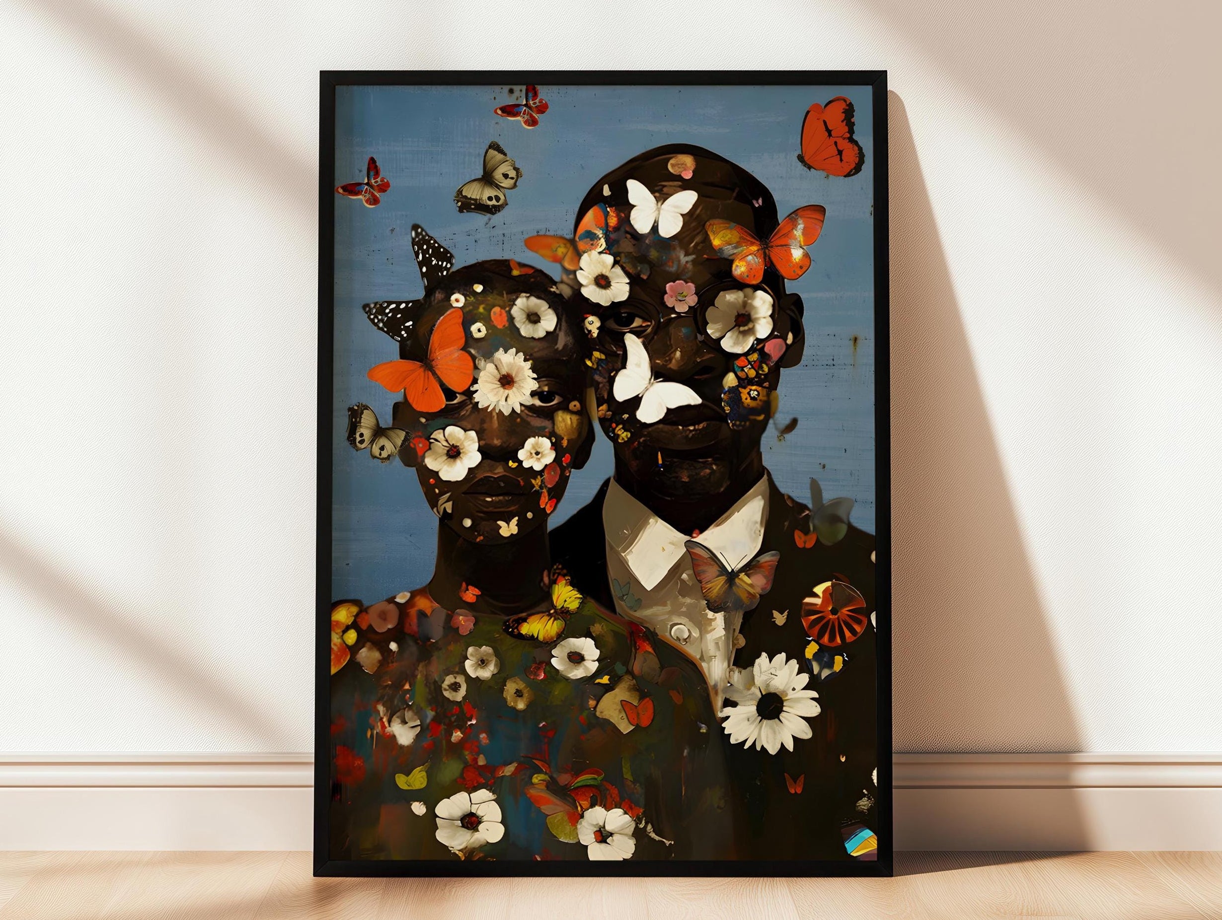 Black Couple Art, Black Couple Boho Art, Black King and Queen, Man and Woman, Black Love Wall Art, African American, Abstract Romantic Black